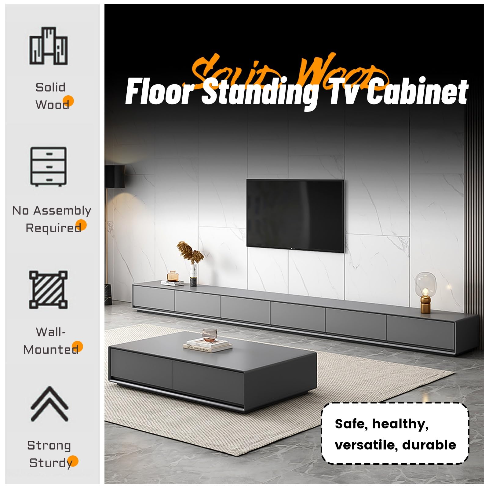 Amazon｜ミニマリストの床置き型テレビ棚、収納引き出しとケーブル穴