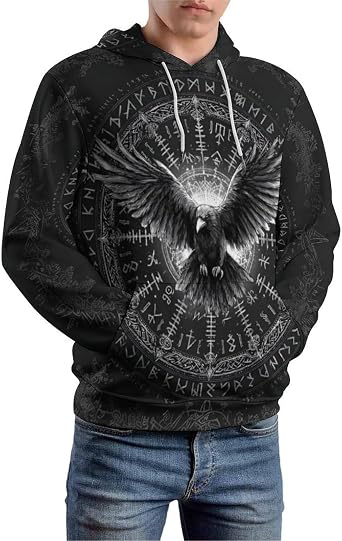 Men's 3D Digital Print Viking Tattoo Hoodie Hoodies Pullover Sweatshirt Plus Size S-5XL