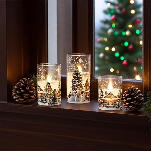 Miniatura 34 de Eldnacele Vela de cristal sin llama de Papá Noel con temporizador remoto, funciona con pilas, velas LED parpadeantes, paquete de 3 velas de Navidad