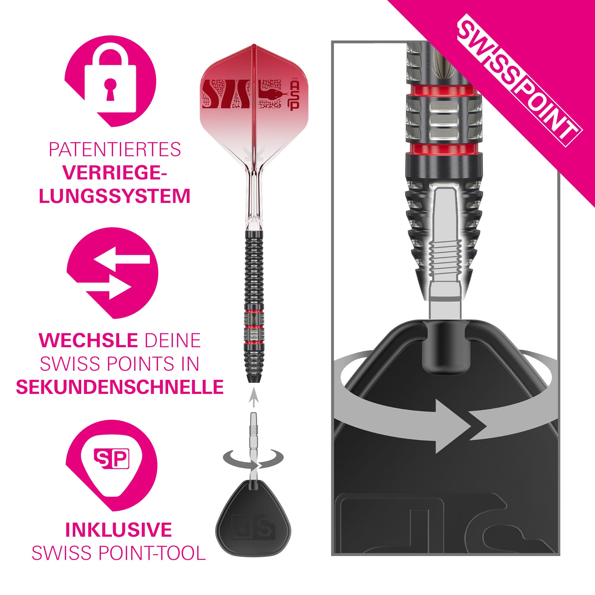 Target Darts Nathan Aspinall Steel Tip 95K Dart Set 22G/24G/26G 95% Wolfram-Darts K-Flex Nr.2 Flights & Shafts Swiss Storm Black SP Tool im Lieferumfang enthalten Player Edition Professional Dart Sets