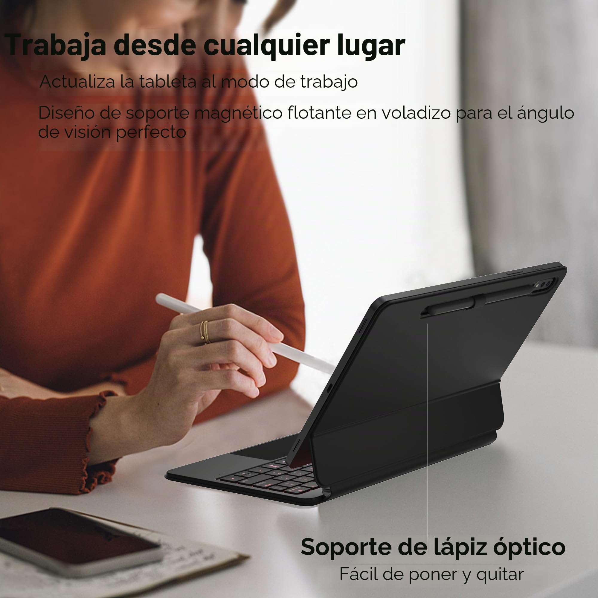 doqo Funda con Teclado para Samsung Galaxy Tab S10 FE/S9/S9 FE/S8/S7 11 Pulgadas – Funda magnética con Teclado, touchpad, retroiluminación en Cantilever Flotante, Funda Protectora Delgada en Folio