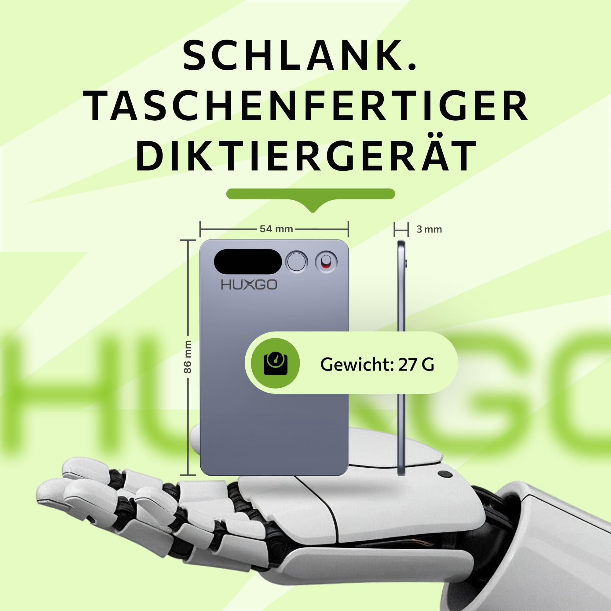 AI Diktiergerät 64GB – Dual-Mikrofon Rauschunterdrückung – 35 h Akku, Bluetooth 5.3 – App mit Transkription & Übersetzung (118+ Sprachen) – Voice Recorder mit Schreibfunktion