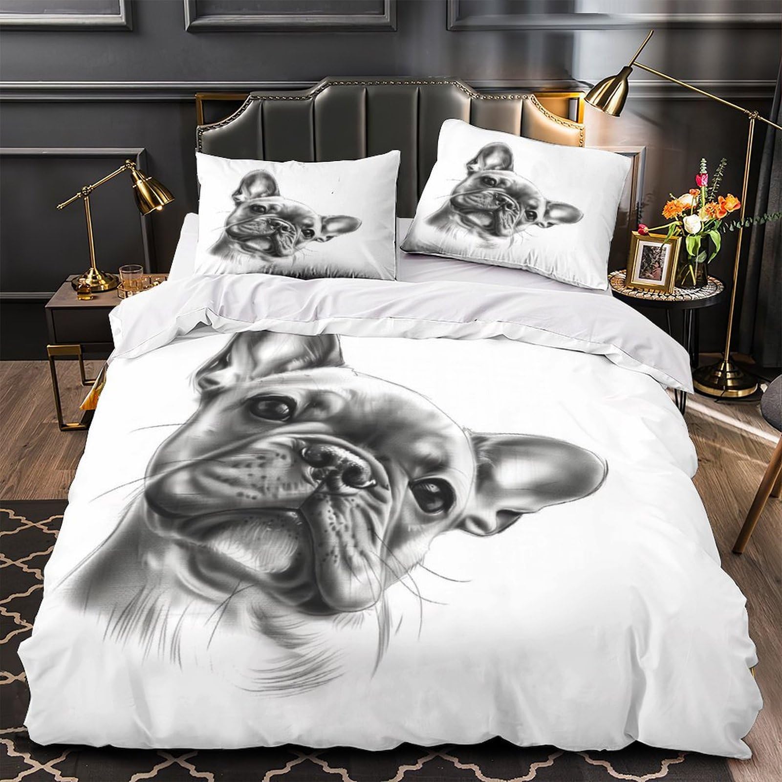 Housse de couette bouledogue français hypoallergénique