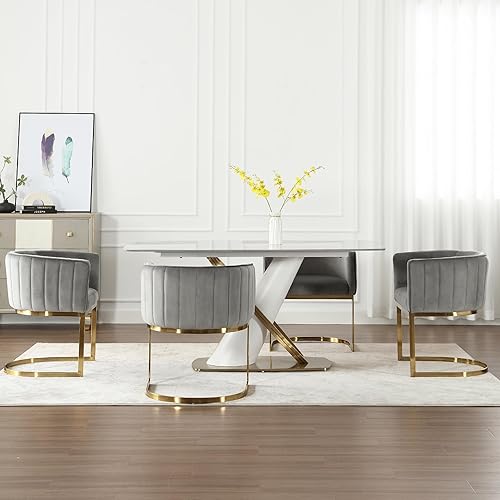 Miniatura 54 de Juego de 2 sillas de comedor modernas de terciopelo contemporáneas para cocina y comedor con brazos, sillas tapizadas de barril con marco de metal