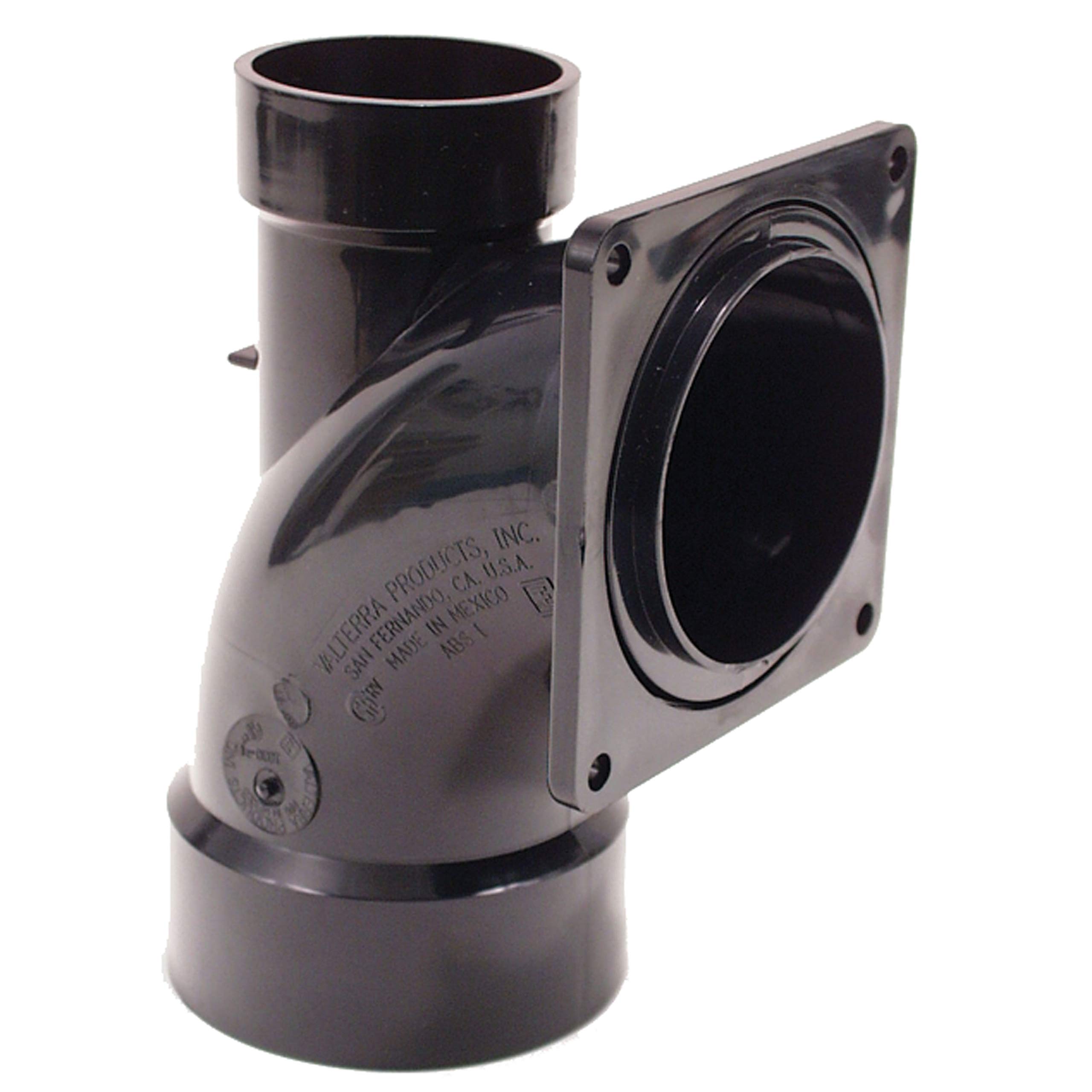 Valterra T1030-1 Flanged Valve Fitting - Heel Inlet 1/4 Bend, 3" Hub x 3" Rotating Flange x 2" Hub , Black