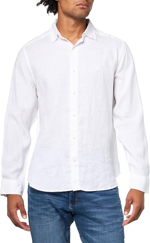 Men's Long Sleeve Solid Linen Button Up Shirt