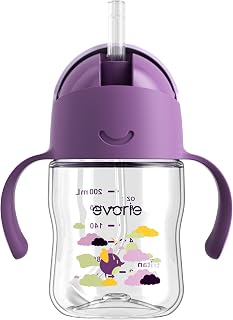 Tritan Weighted Straw Sippy Cup with Handles for Baby and Toddlers, Spill Proof Baby Water Bottle with Straw for 6 months and up, 7 Oz, Infant Training Water Bottle (Daydream)
