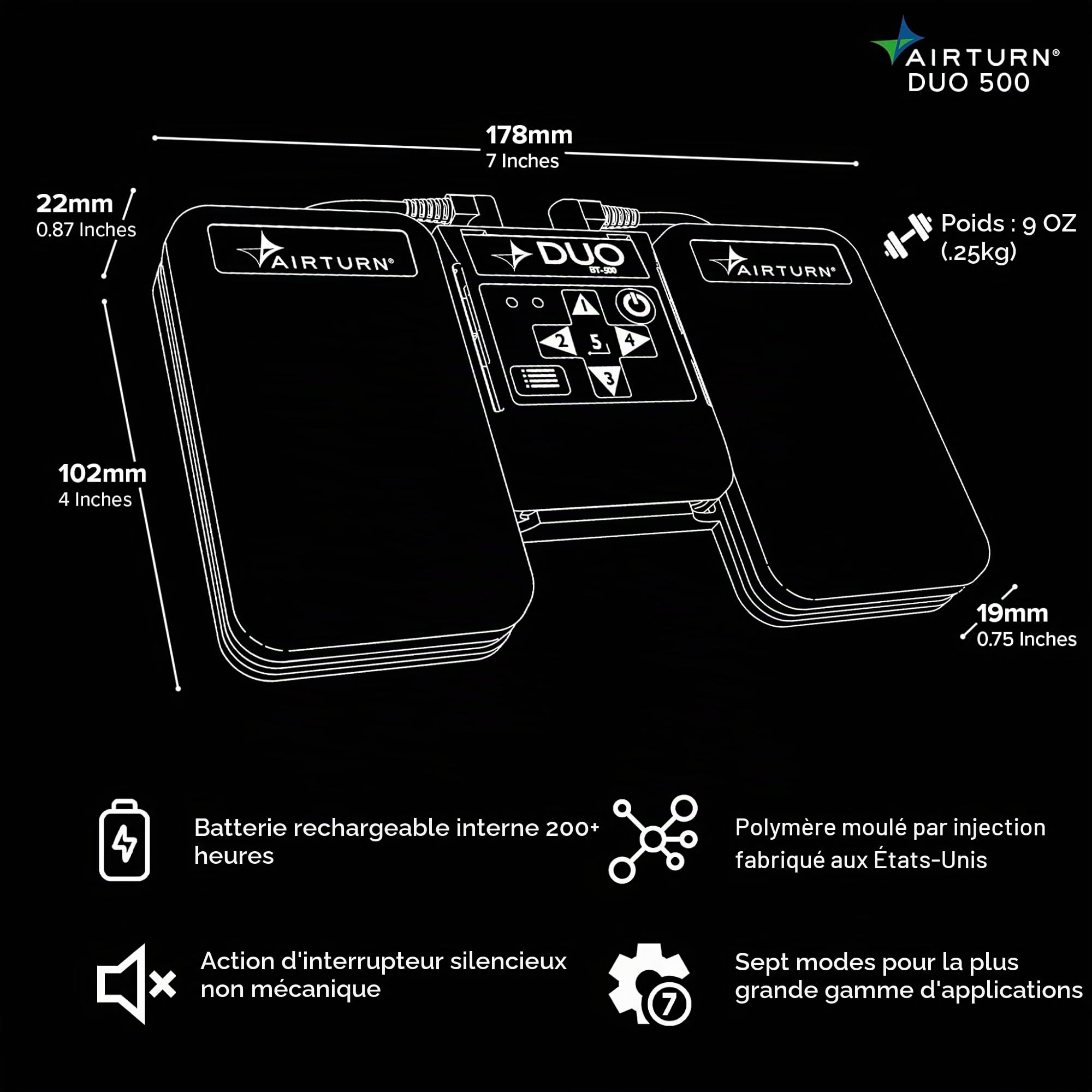 Air Turn Duo500 Contrôleur de pédale Bluetooth