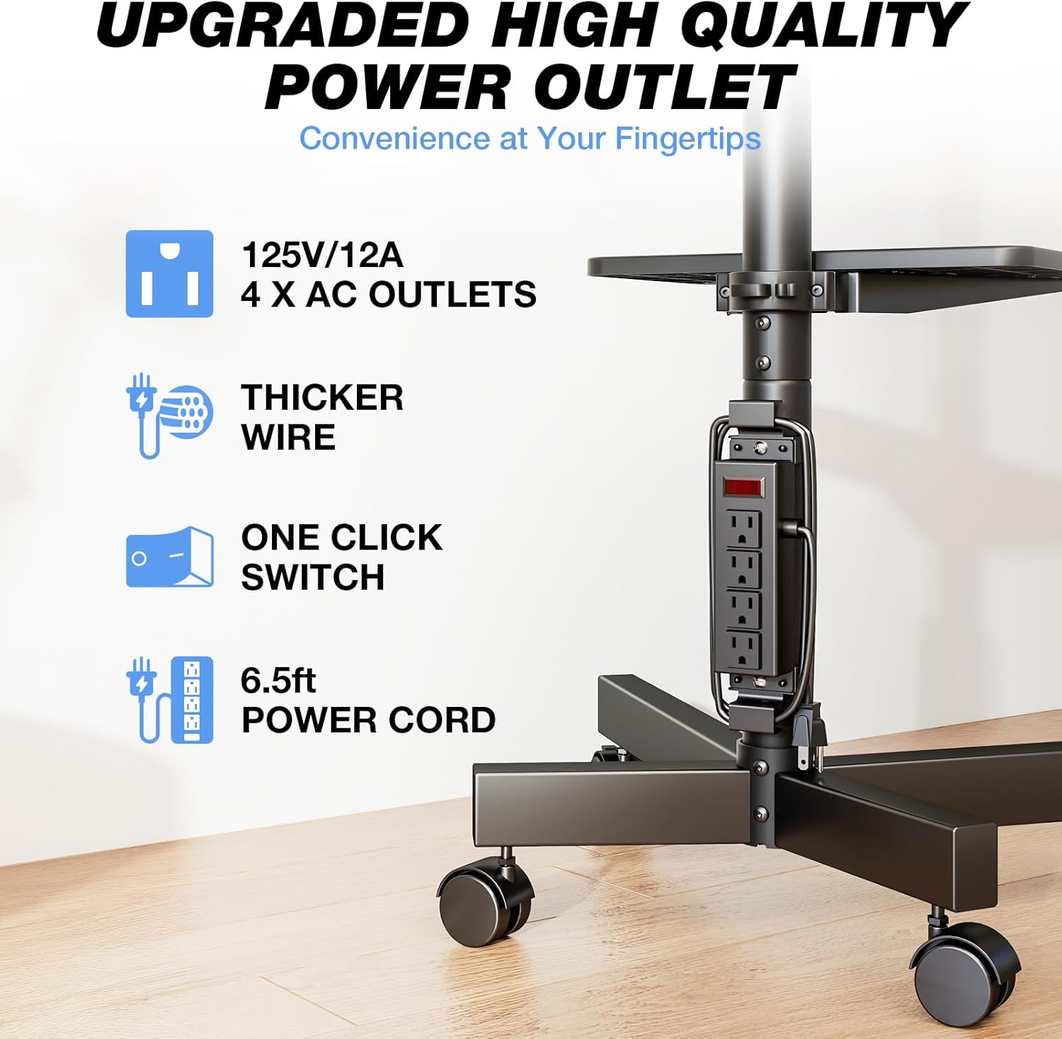Rolling TV Stand with Power Outlet, Mobile TV Carts for 23-55 60 Inch TVs Curved/Flat Screen up to 88 lbs,Tilt Height Adjustable Portable TV Stand with wheels for Home Office,Max VESA 400x400mm