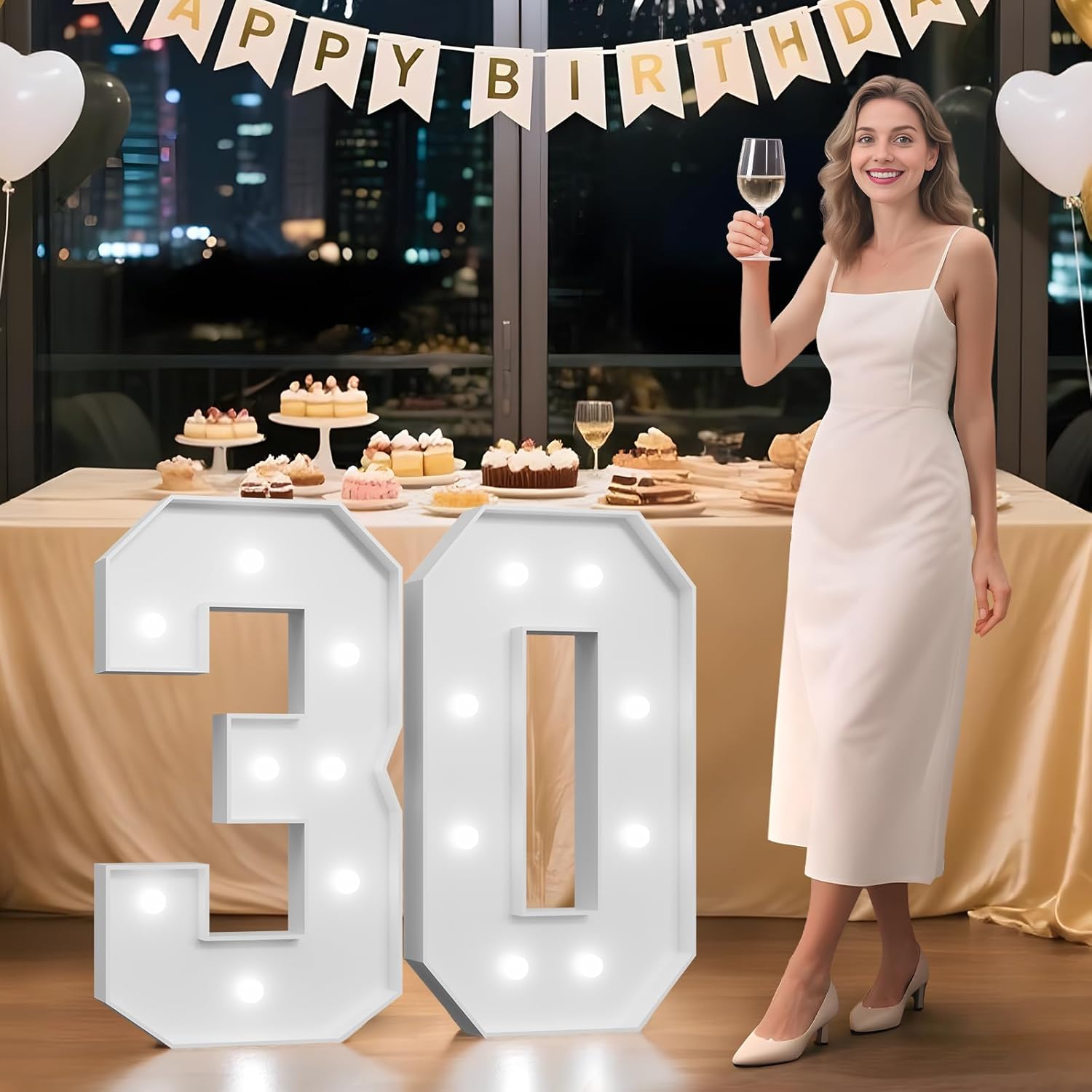 3FT 30 Marquee Numbers, 30 Light up Numbers for Party, 30th Birthday Decorations for Her Him, Big 30 Sign with Light for Anniversary, Birthday Backdrop Decor