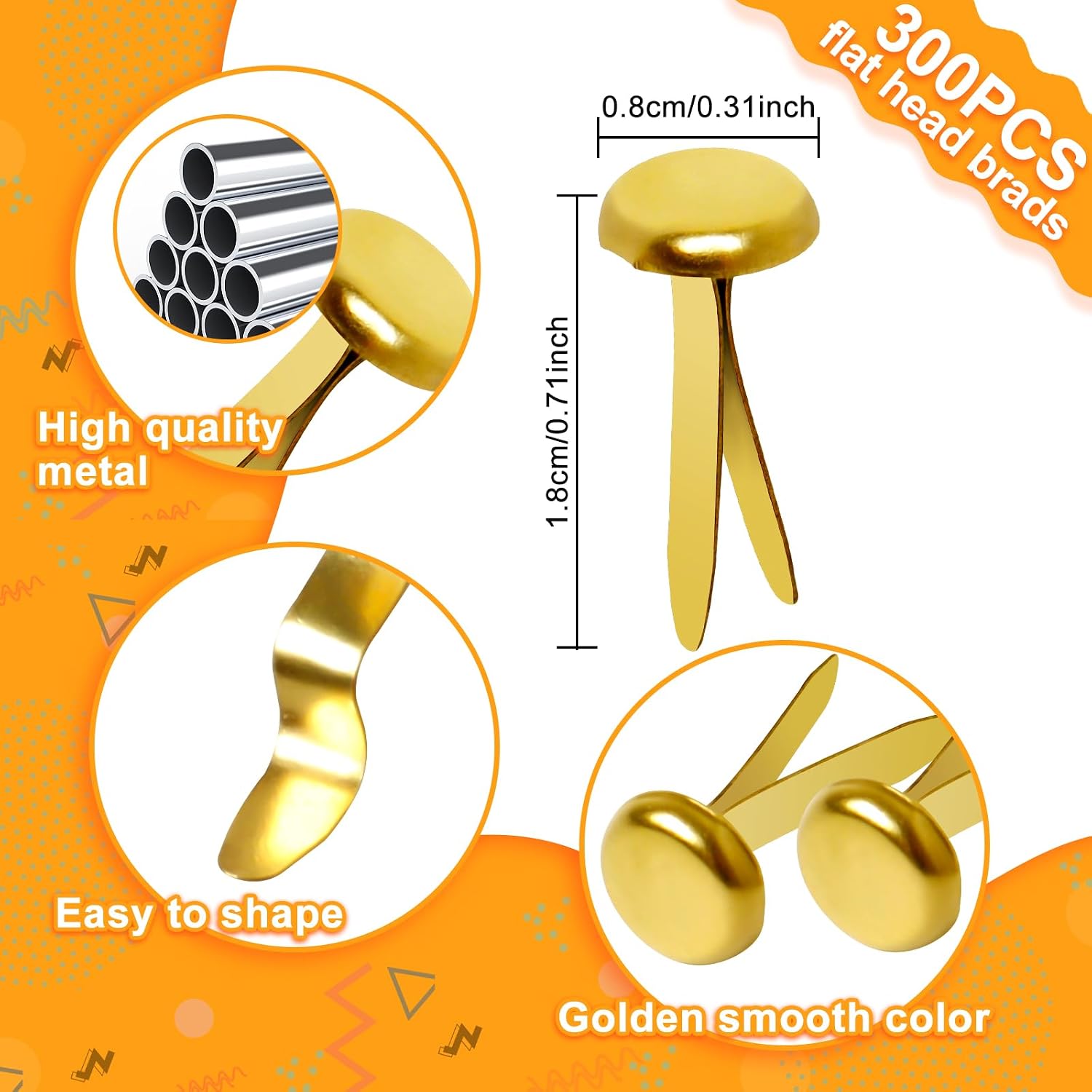 Paper Brass Fasteners, 3/4-Inch Metal Brass Brads Round Brads for Paper Crafts Making DIY, 300 Pack