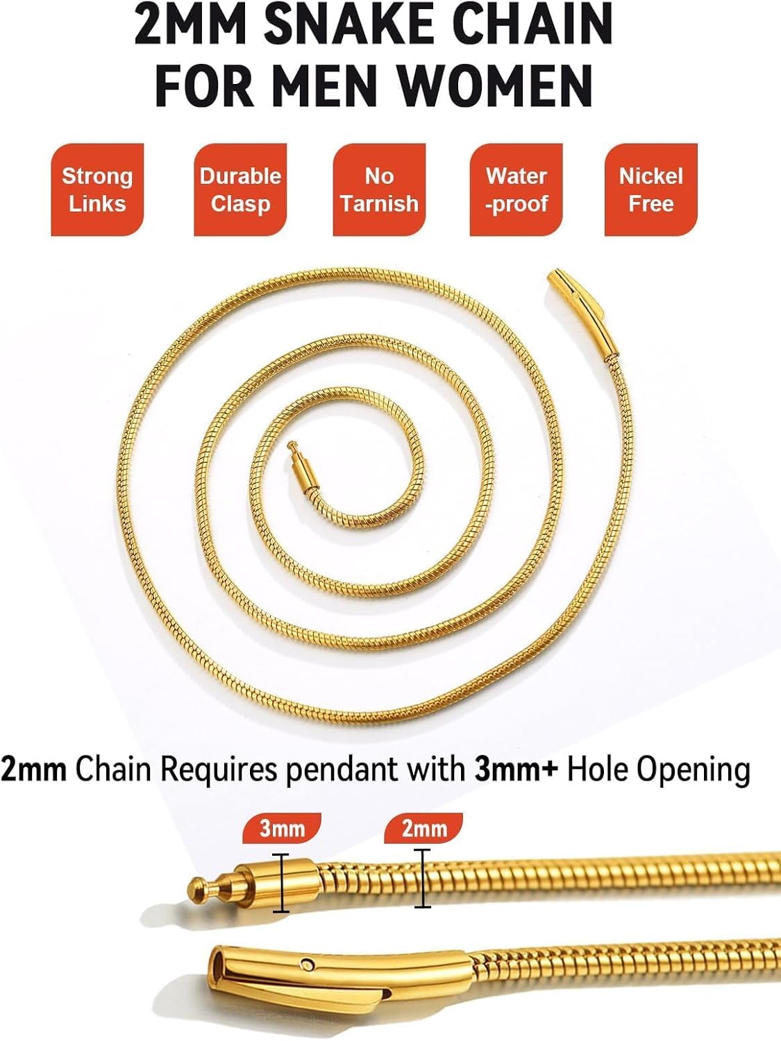 FaithHeart Stainless Steel Chains for Men, Silver/Black/14K Gold Plated Snake/Wheat/Box/Rope/Rolo Chain Necklace 16-30 Inches with Delicate Gift Box - Image 5