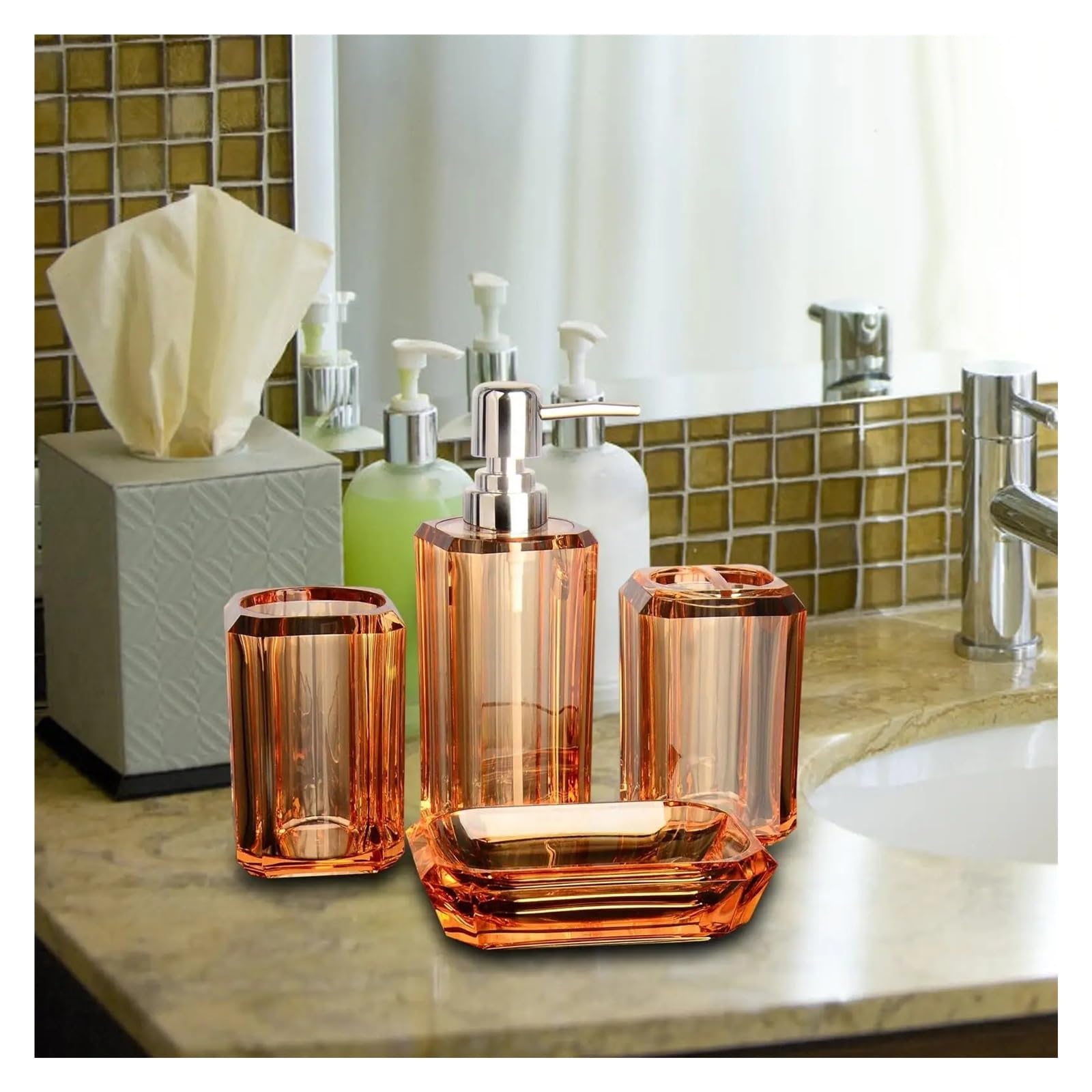 Set baño Juego de 4 Accesorios baño, Botella loción, Soporte for Cepillo Dientes for decoración del hogar(Rose)