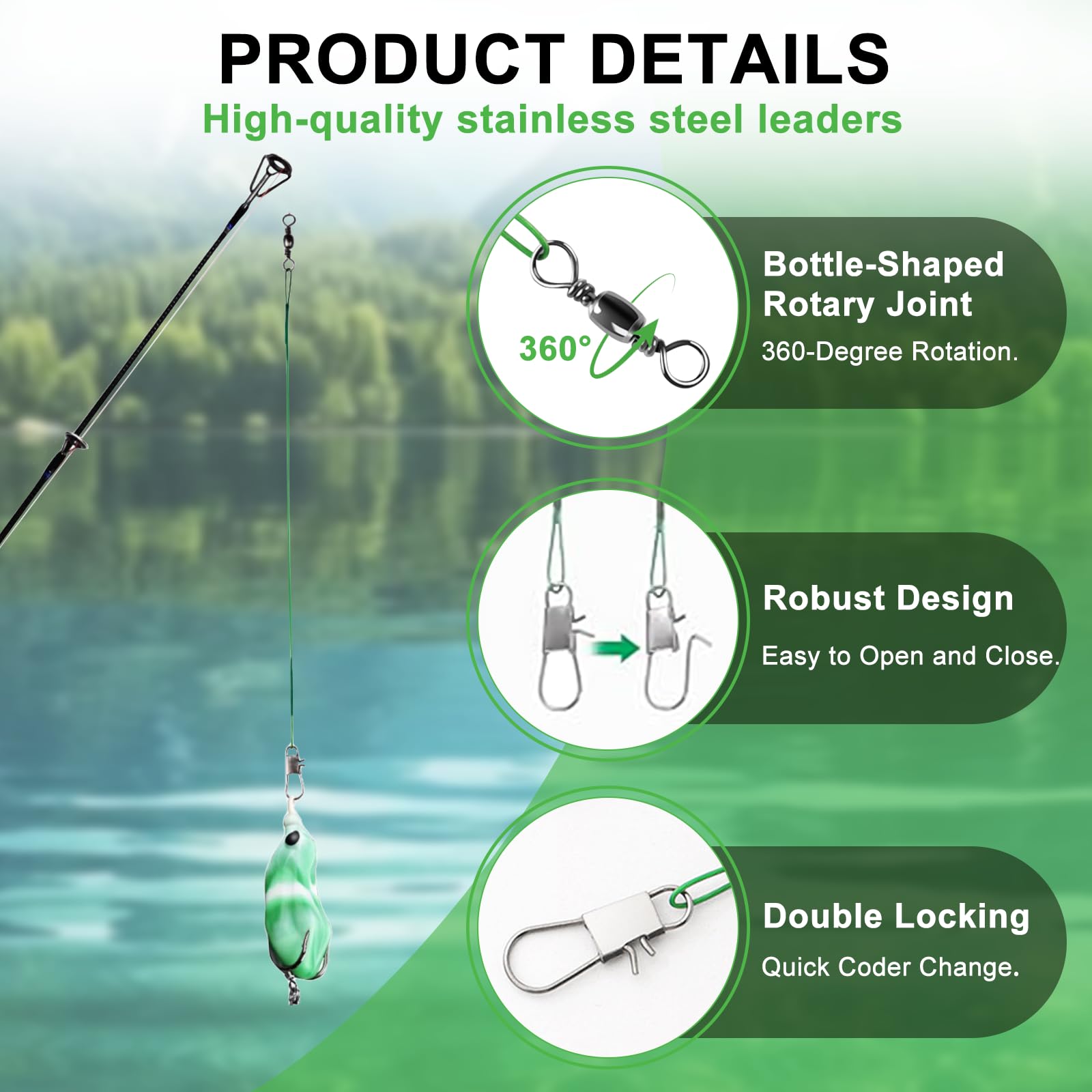 Lot de 100 Bas de Ligne Acier Brochet 10-30cm Inoxydable avec émerillon et Mousqueton pour Eau Salée et Douce