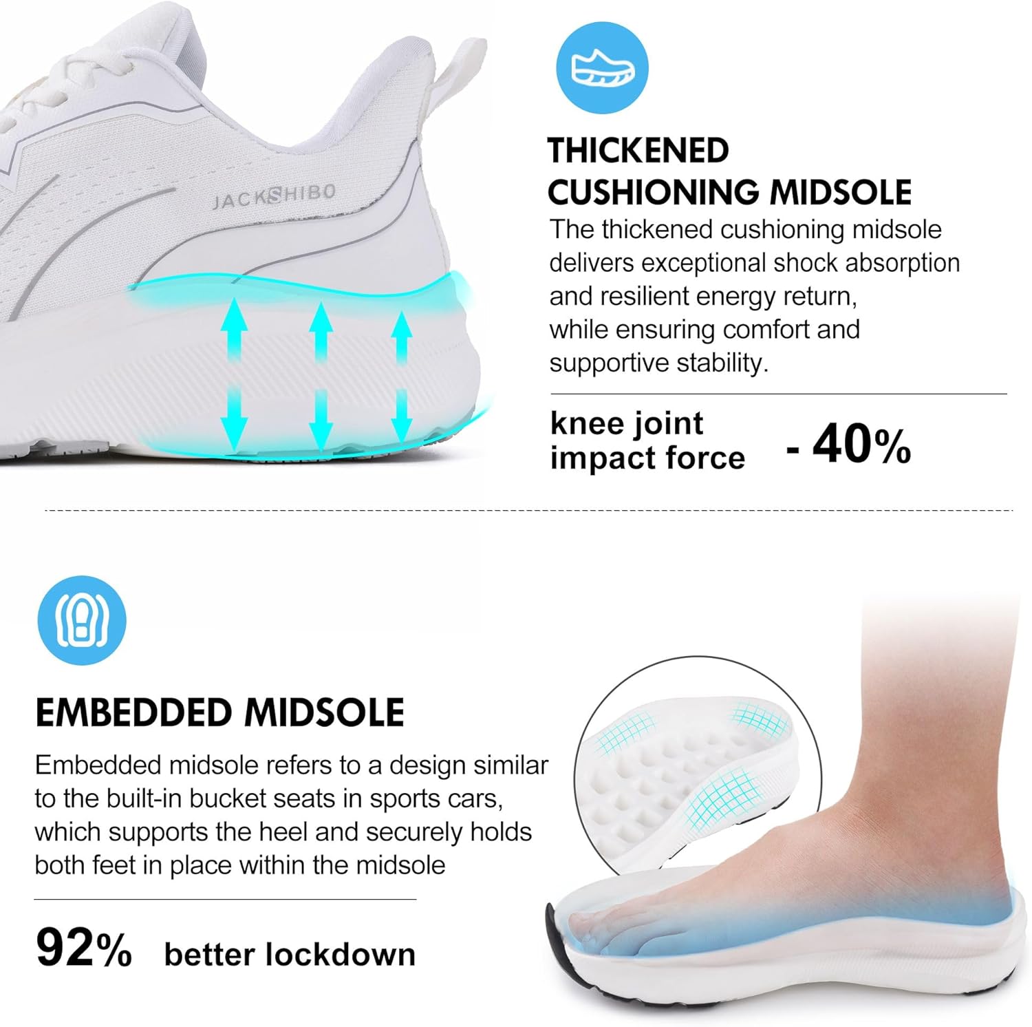 JACKSHIBO Slip in Men Hands Free Wide Toe Box Shoes Slip on Arch Support Wide Sneakers for Running Walking Tennis Athletic Plantar Fasciitis Orthopedic Shoe Zero Drop Cushion Thick Sole Width Shoes - Image 6