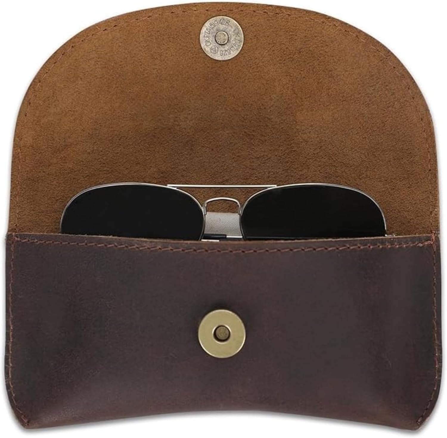 Leather Eyeglass Case Genuine Leather Sunglasses Case Eyewear Pouch Glasses Sleeve Slim Unisex Eyeglass Holder (Brown)