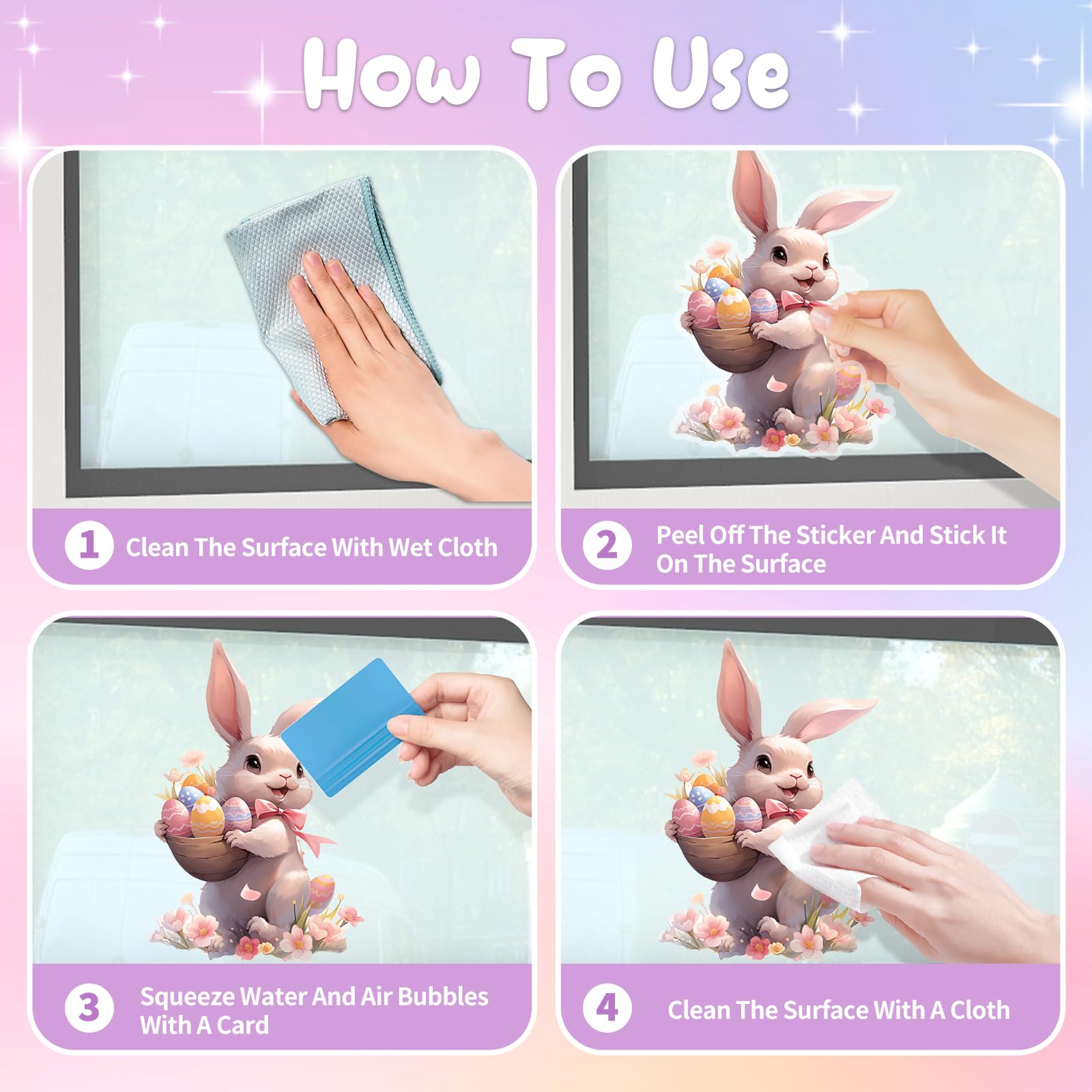 9 Sheets Easter Window Clings - Double-Sided Bunny Egg Stickers For Spring Decor