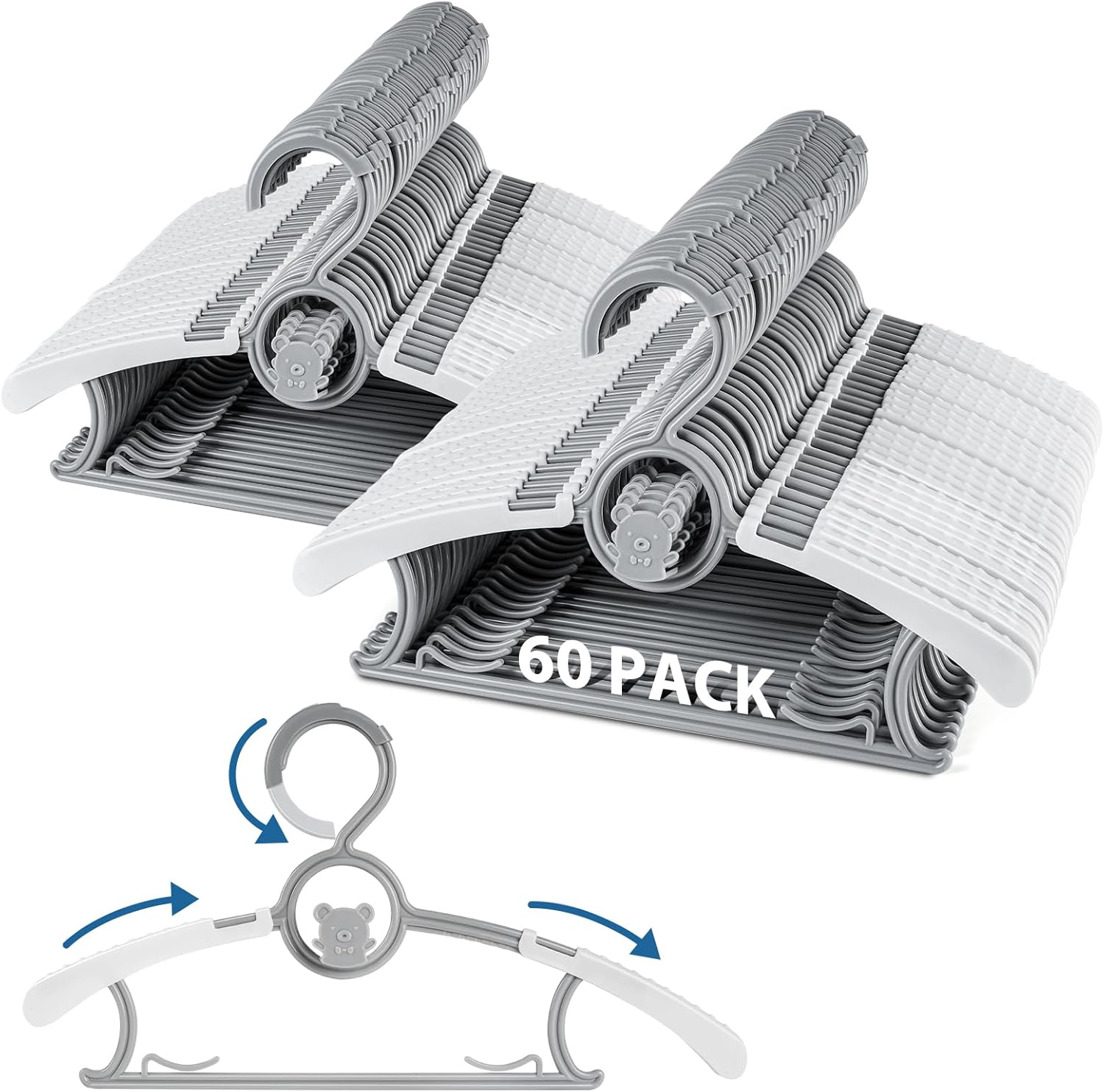 Baby Hangers for Closet Adjustable, Extendable & Stackable Kids Hangers, 11~14inch Non-Slip Plastic Kid Hangeres, Toddler Hangeres for Infant Baby Toddler Children Nursery Teen, Gray, 60PACK