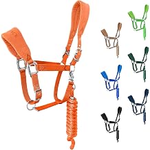 Fleece Horse Halter and Lead Rope Set | Soft cushion on crown and noseband, rustproof hardware, ideal for training, grooming and horse care.