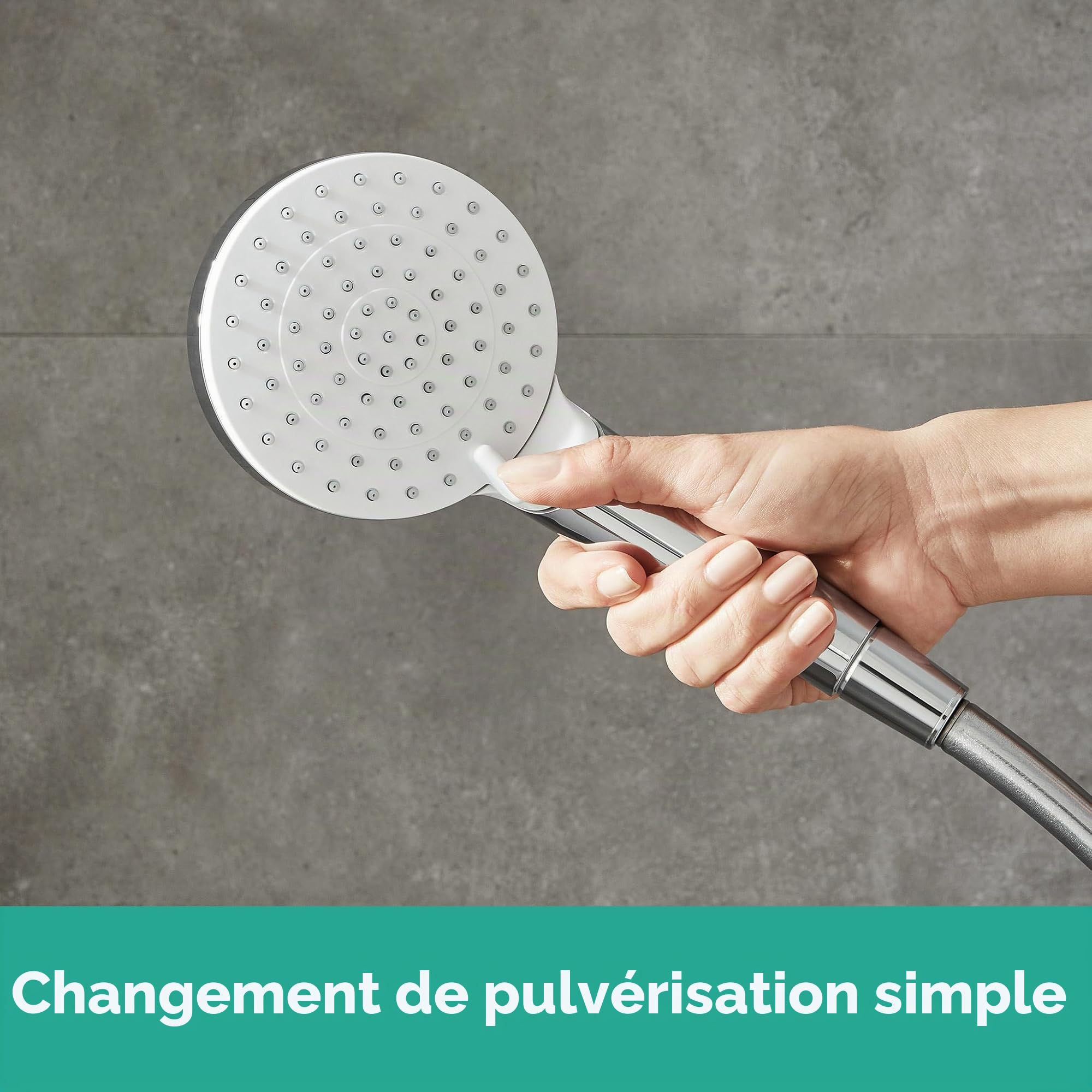 hansgrohe Crometta E - Colonne de douche économie d'eau (EcoSmart) avec mitigeur thermostatique, douche pluie (240 x 240mm), douchette, support, flexible, barre et douche de tête, Chromé, 27281000