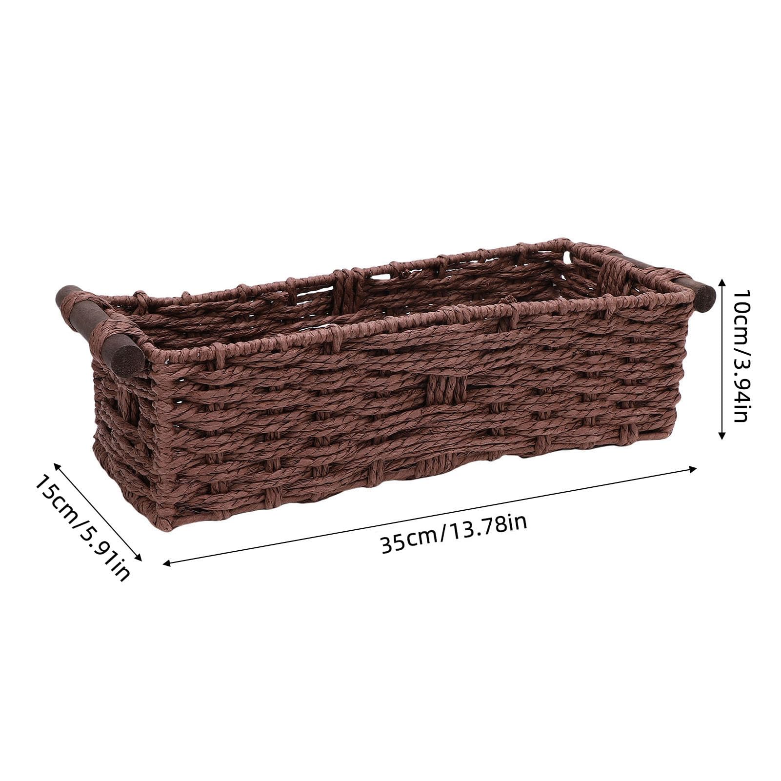 Wakects Cesta de Almacenamiento de Cuerda de Papel, Cesta de Papel Higiénico Tejida Hecha a Mano con Asas de Madera de Pino, Tapa Decorativa para Tanque de Inodoro para Estantes de Baño, (BROWN)