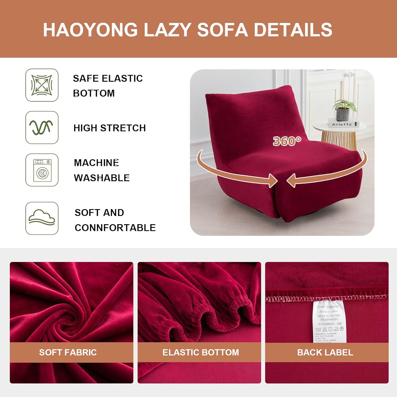 HAOYONG Single Seated Lazy Floor Sofa Cover, Stretch Chair Cover Armless Chair Slipcover Soft Floor Sofa Cover Removable Fireside Chair Cover Furniture Protector for Study Living Room Bedroom