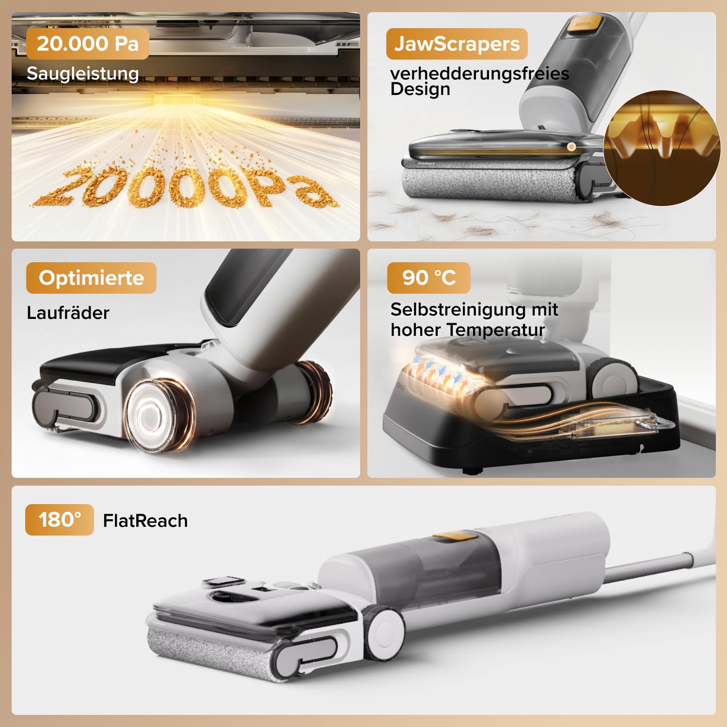 roborock F25 GT Gen 2 Nass Trockensauger, 180° Lay-Flat Saugwischer, 90°C Hochtemperatur Selbstreinigung, 20.000 Pa Akku Staubsauger mit Wischfunktion, Wischsauger Kabellos Anti-Tangle für HarteBoden