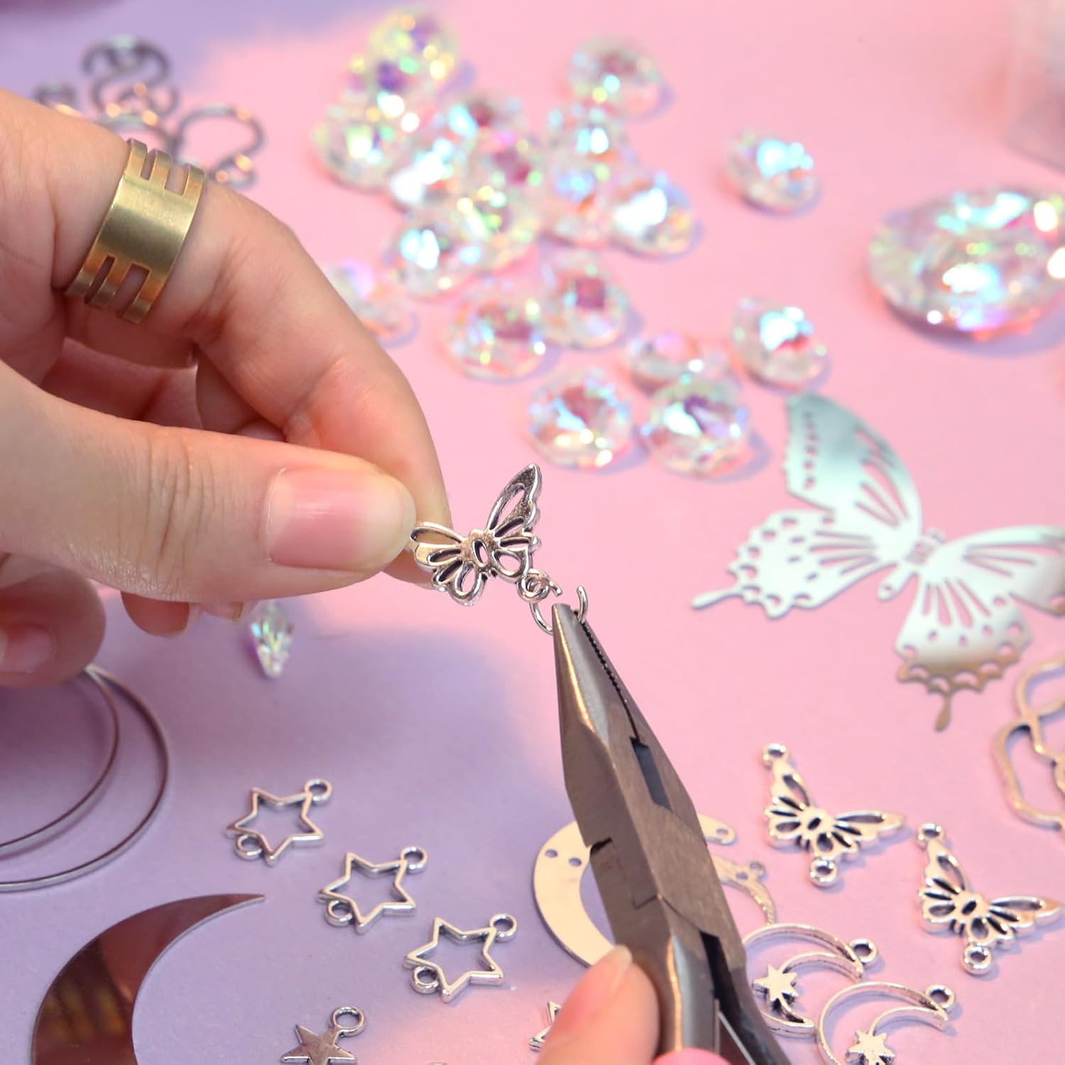 LLTDMEST DIY Crystal Suncatcher Hanging Decor Silver Sun Catchers Making Supplies Kit Art and Crafts for Adults Hanging Prism with Chain Pendant Ornament for Window Home Wedding Garden Decoration