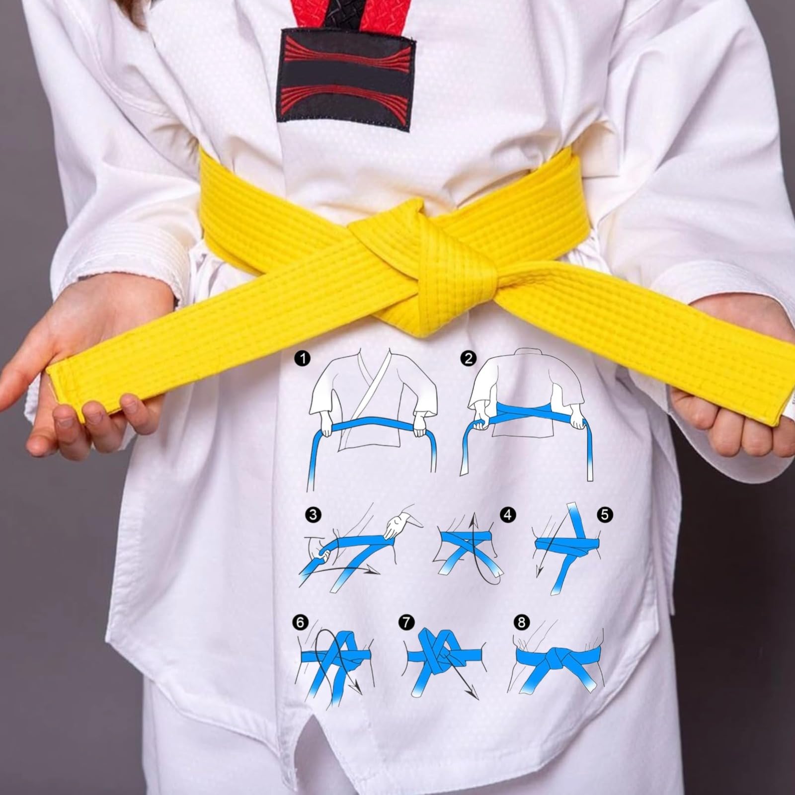2 Pieza Cinturón Taekwondo Amarillo, Cinturón Profesional Taekwondo y Aikido, Cinturón de Taekwondo para Artes Marciales, Cinturón de Artes Marciales para niños Entrenamiento Deportivo