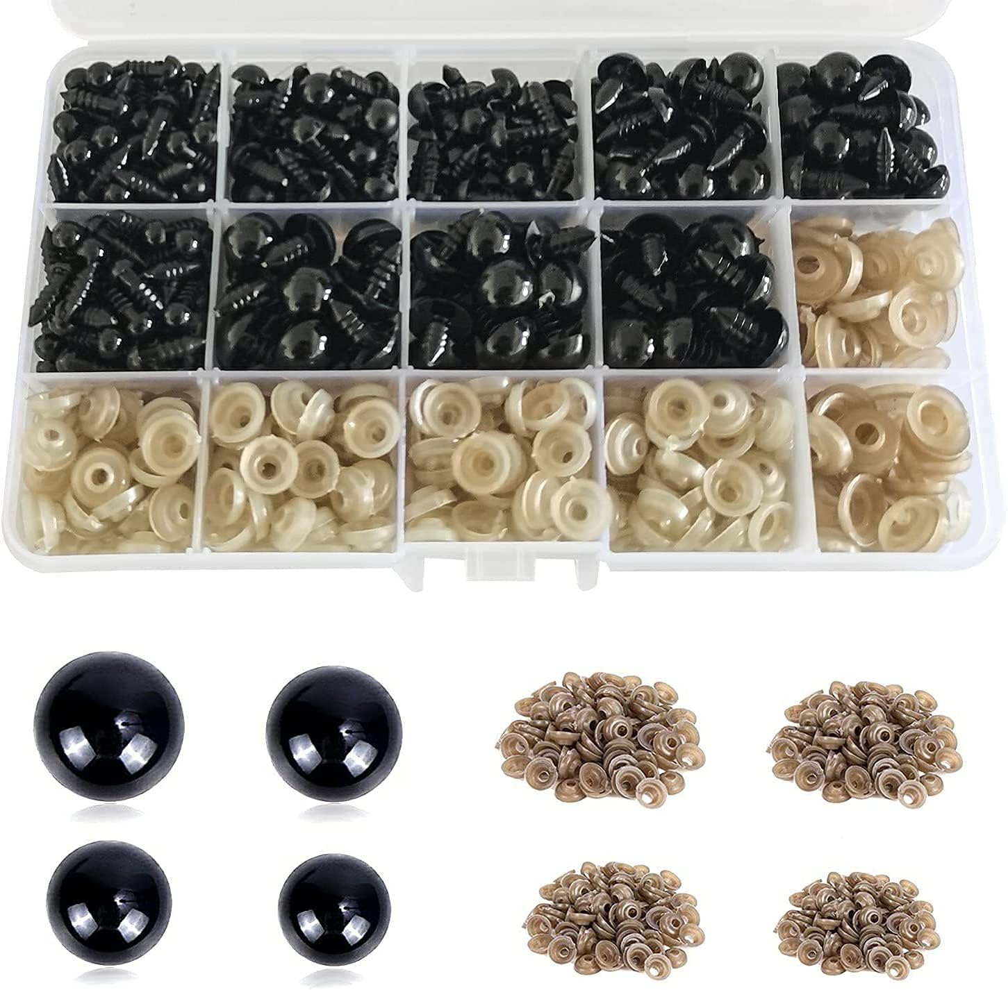 Set De 160 Ojos Y Narices De Seguridad Para Ganchillo – 8 Tamaños De 10 A 30 Mm, Con Arandelas, Para DIY Y Amigurumi