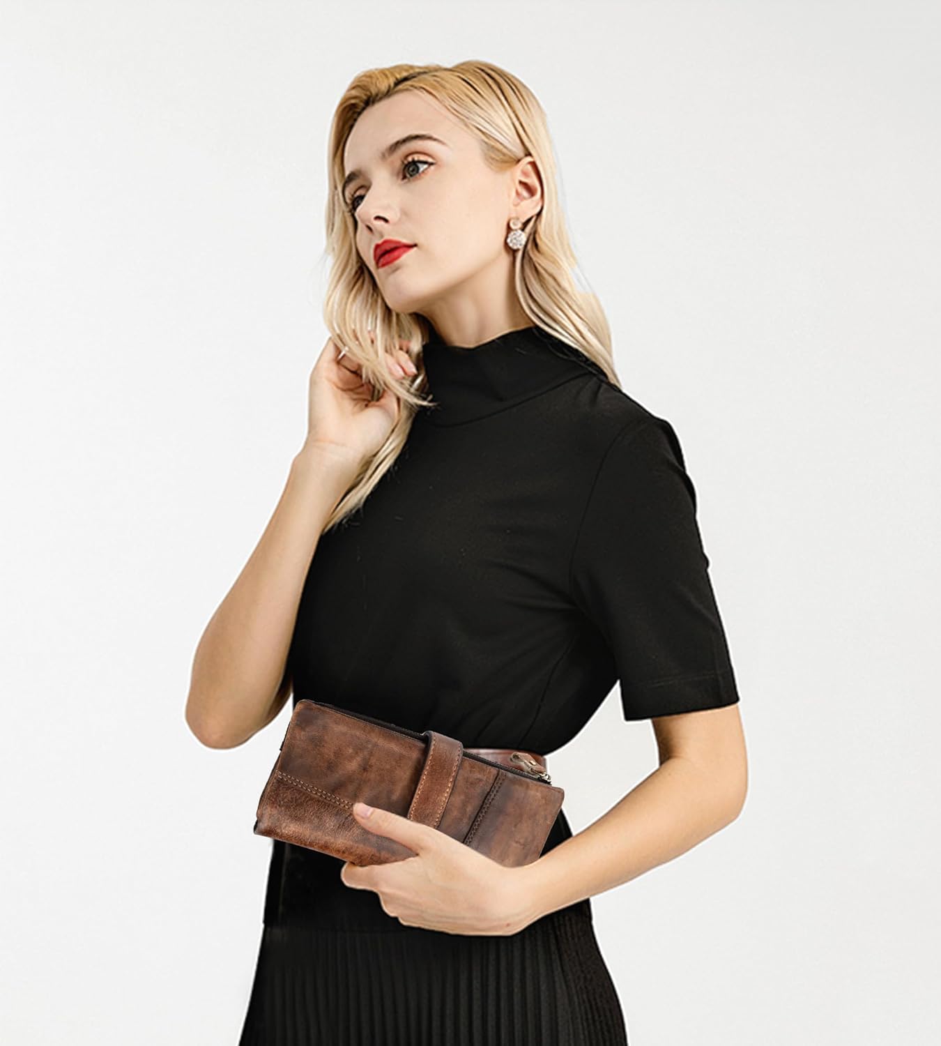 KingTo Genuine Leather Long Wallet for Women Vintage Checkbook Wallets with RFID Blocking Card Holder (coffee) - Image 6