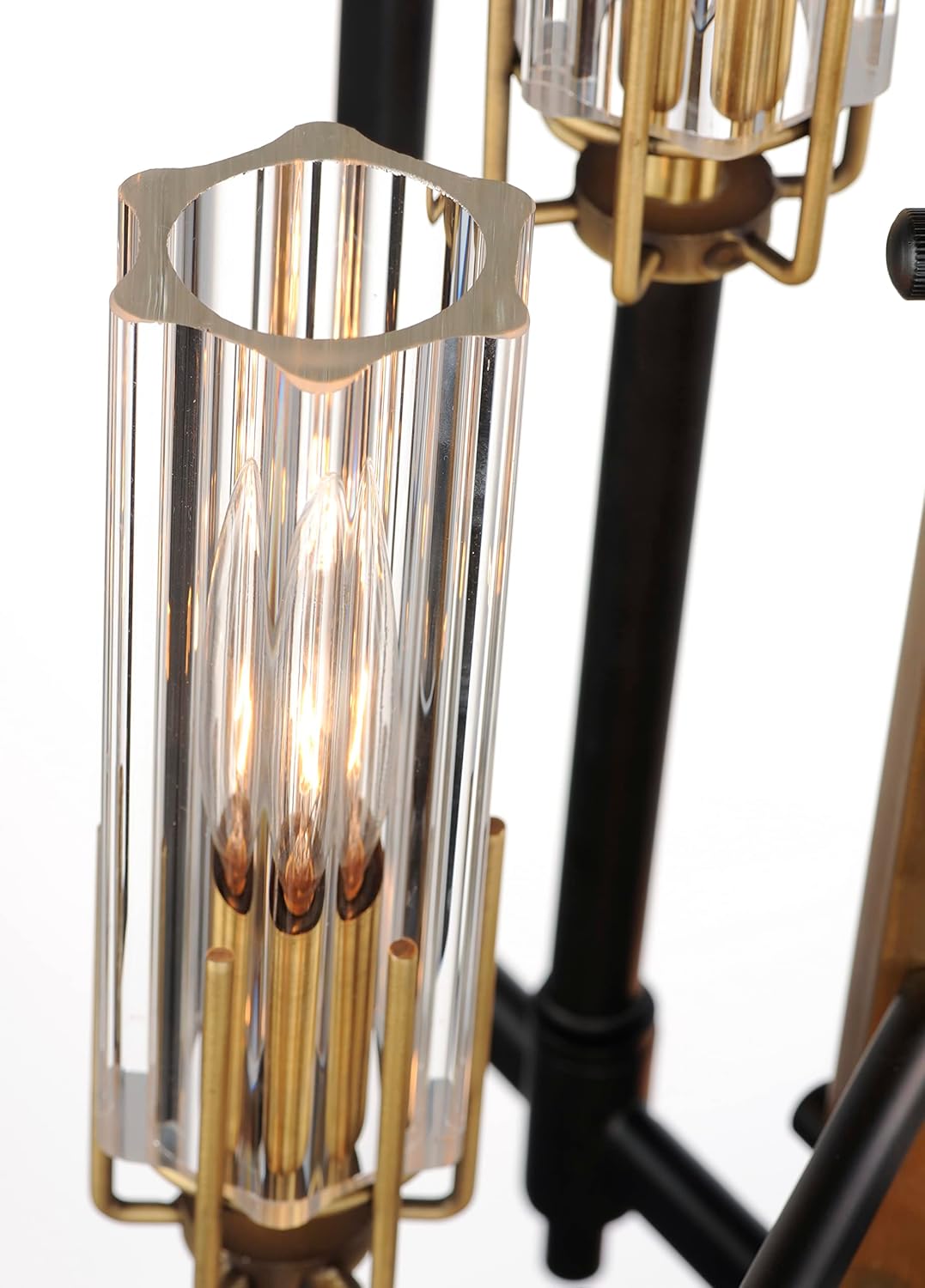 Maxim 16116CLBKAB Flambeau LED Compatible 14 Inch Dimmable Six Light Crackle Glass Cylinder Chandelier I Black/Aged Brass I Modern Contemporary Light Fixture