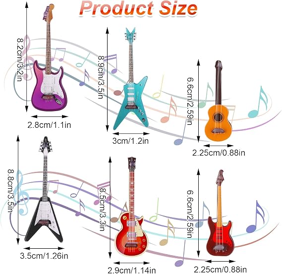6Pcs Miniature Guitar Miniature Bass Model 1:12 Mini Musical Instrument