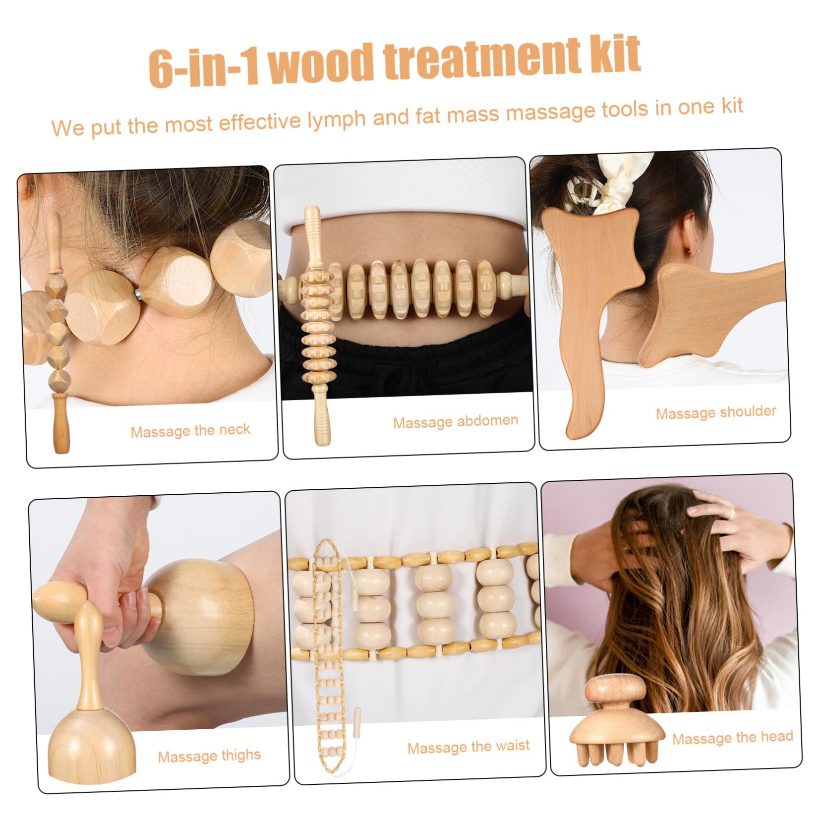 6 Stück Holzmassagegerät Vielseitiges Holztherapie Formungs und Massagerollen für Rücken Nacken Schultern zur Muskelentspannung bei Frauen und Männern