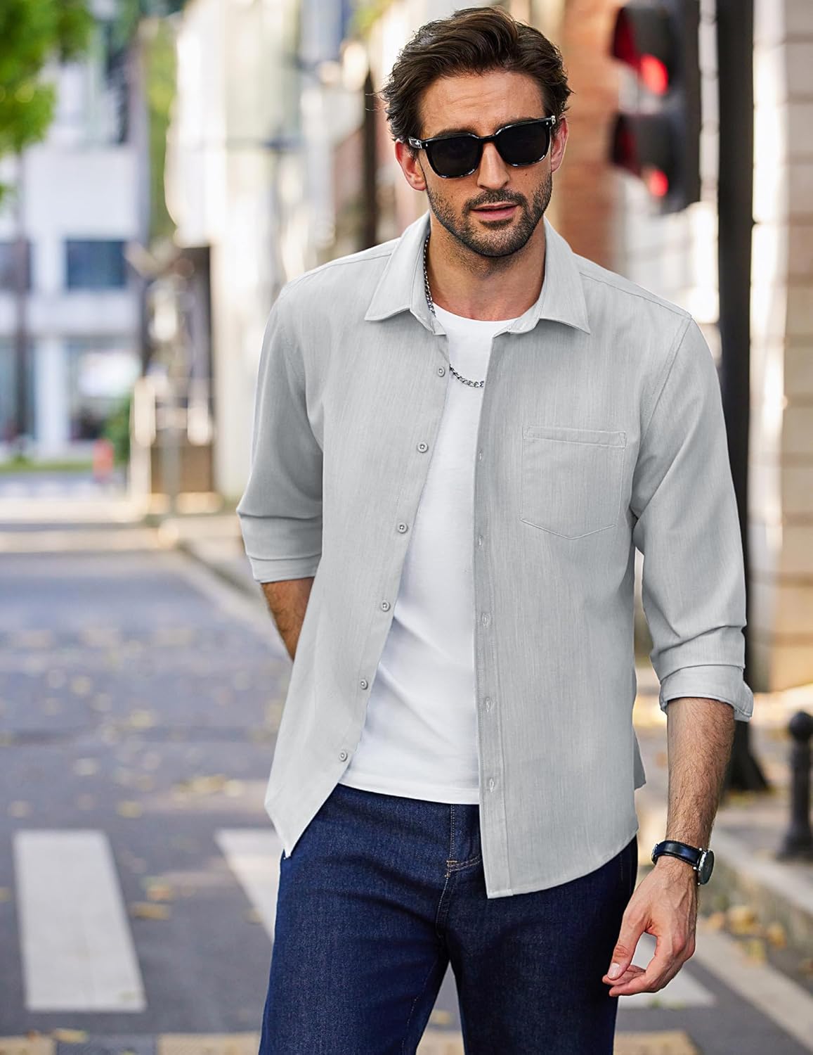 COOFANDY Men's Long Sleeve Button Down Shirt Wrinkle Free Untucked Dress Shirt Casual Denim Shirt - Image 5