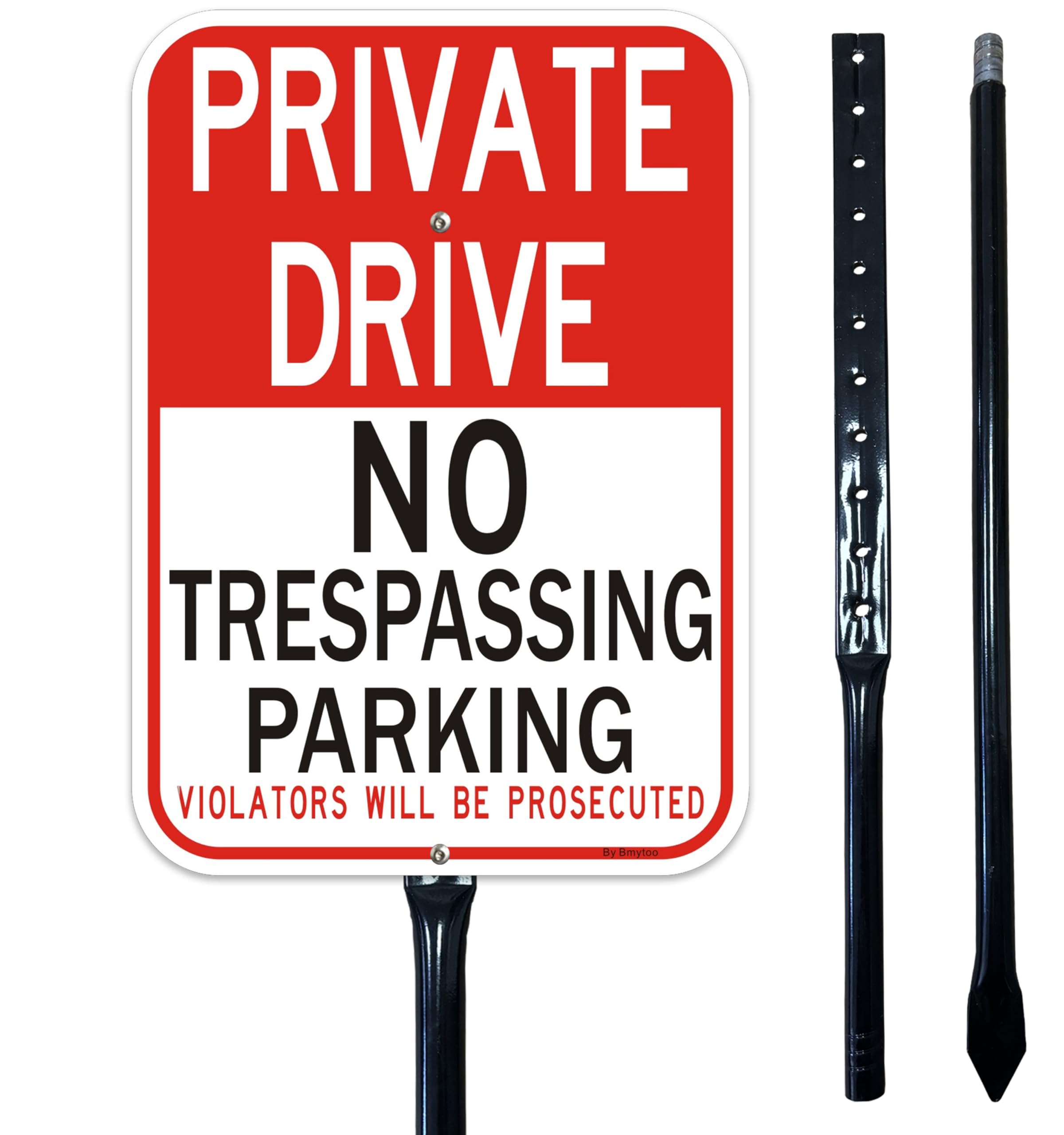 Private Drive No Trespassing No Parking Sign with 36" Metal Stakes, 10x 14inches Rust Free Heavy Duty Reflective Aluminum, Easy to Mount,1Pack