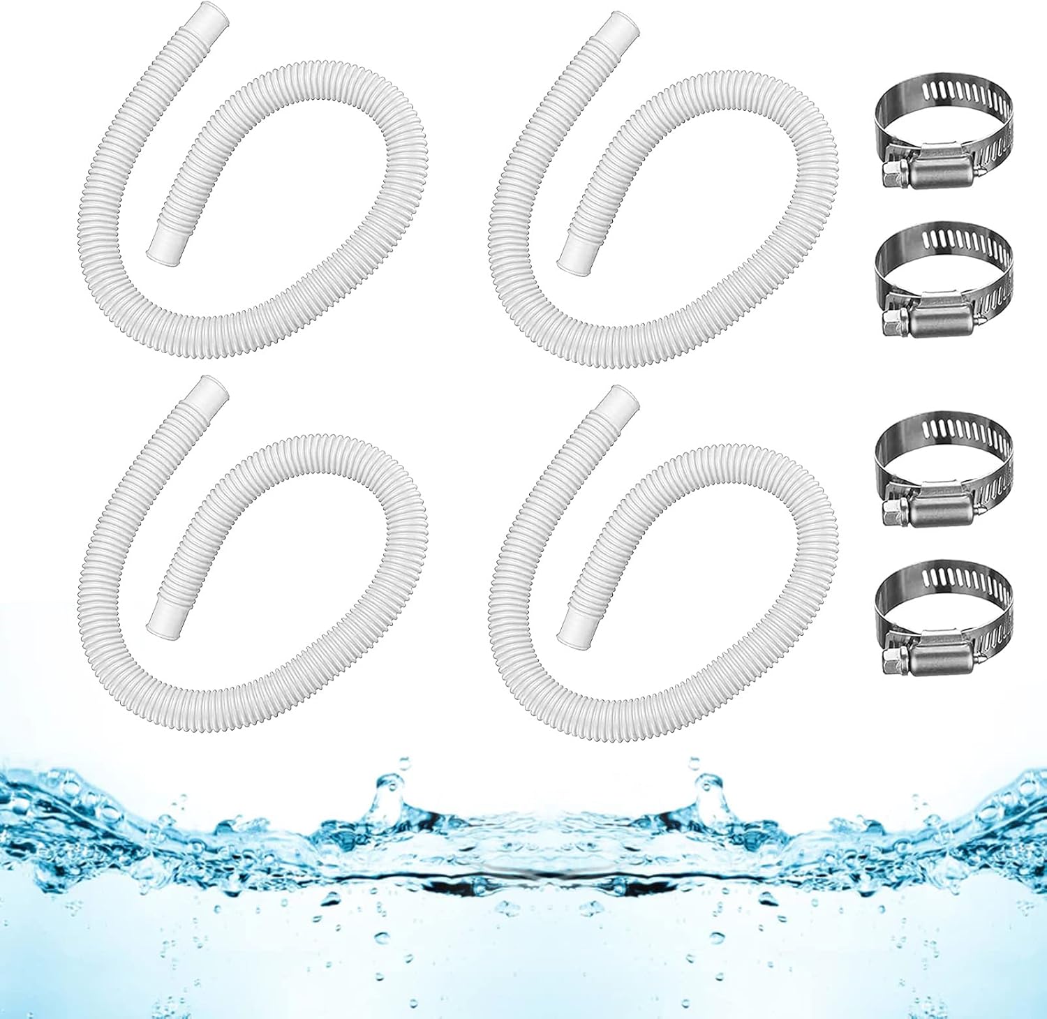 Swimming Pool Replacement Hose,1.25 x 59 Inch Replacement Hose For Above Ground Pools, Pool Filter Pump Hose Compatible for Intex Pump Models #607#637 (4 PCS)