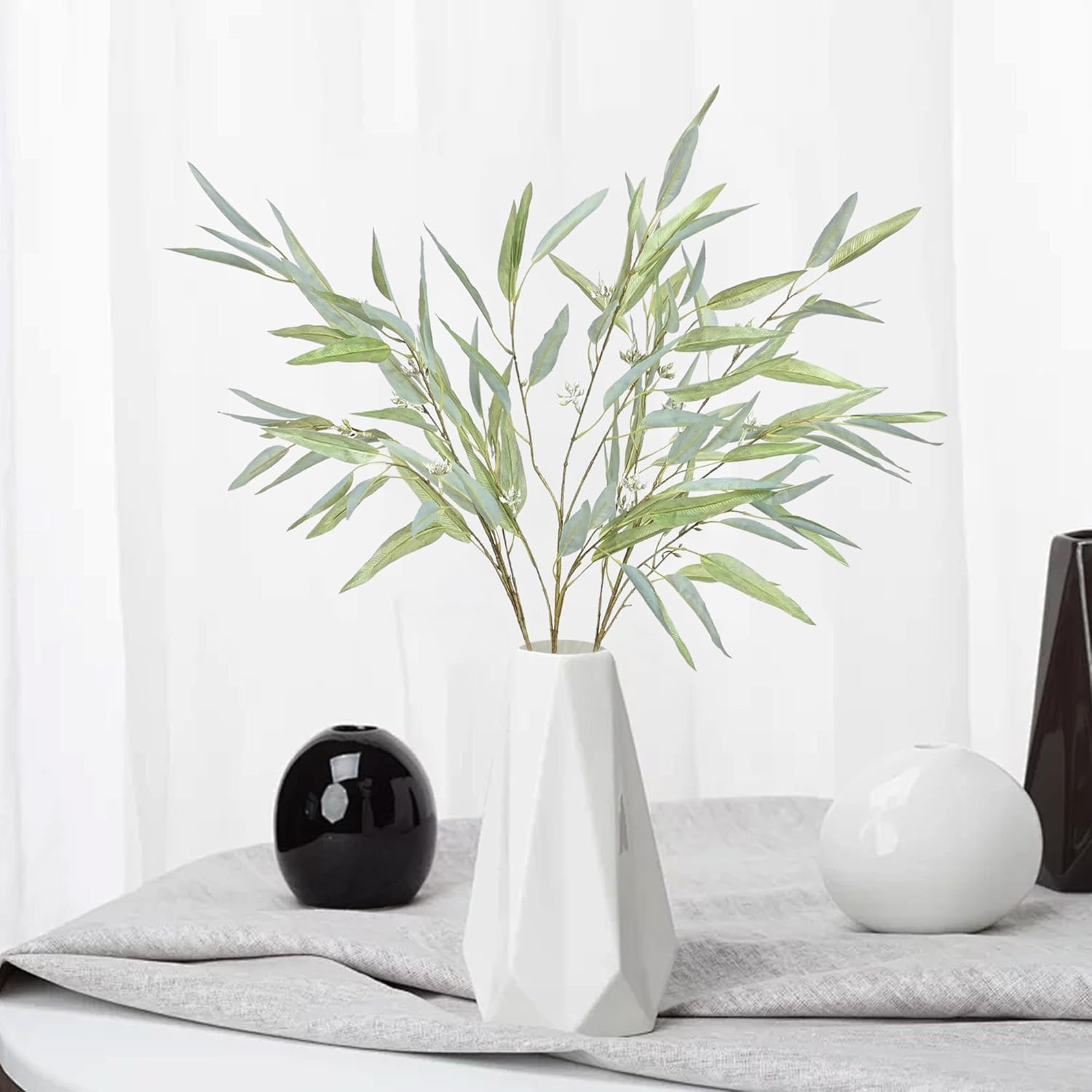 3PCS 40" Tall Artificial Eucalyptus Stems Faux Greenery Stems Decor Eucalyptus Branches for Vase Shop Indoor Office Home Décor