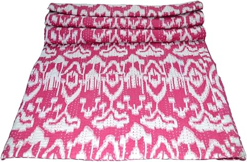 V Vedant Designs Manta Kantha de algodón con estampado de Ikat a mano, tamaño individual, color rosa