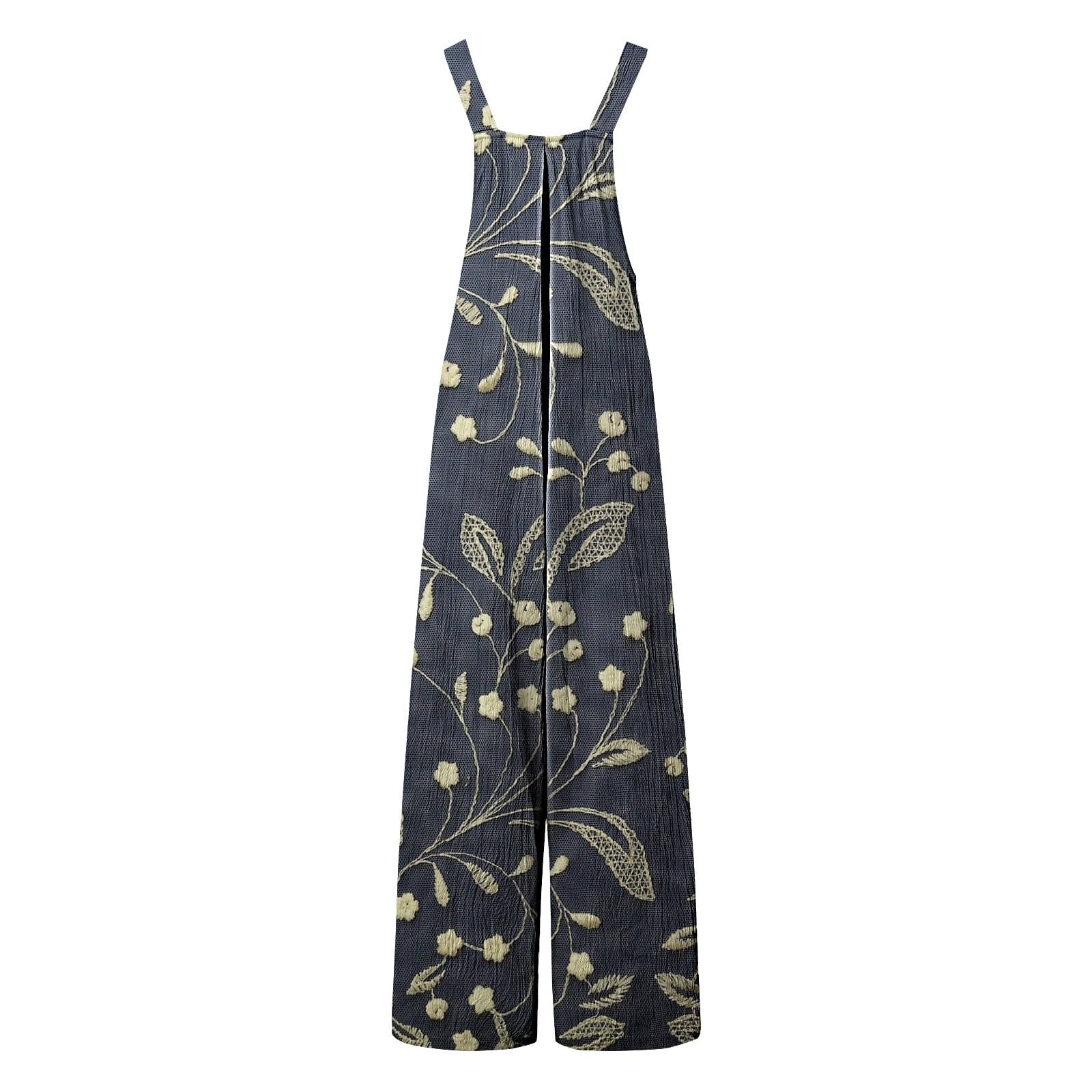 Salopette estive da donna, leggera, vintage, boho, con tasche | Pagliaccetto a gamba larga, con stampa floreale, stile casual, senza maniche, per vacanze e tempo libero