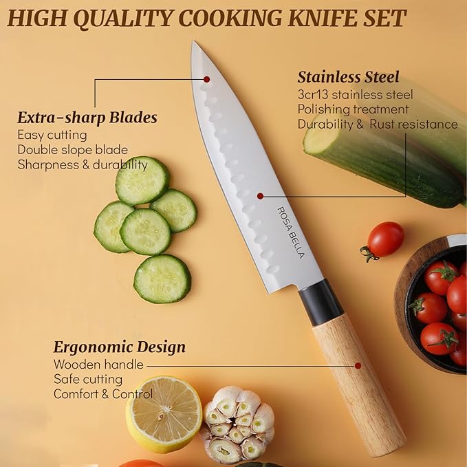 Set Cuchillos Cocina 3 Piezas con Mango de Madera miniatura 5