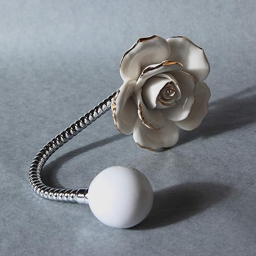 Miniatura 5 de Hermoso gancho de pared de cerámica con flores 3D, gancho decorativo cromado, bufanda, bolsa, toalla, sombrero, etc. para cocina, baño, oficina