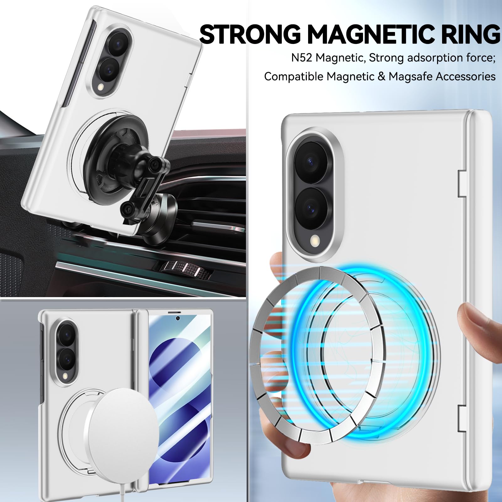 Funda para Samsung Galaxy Z Fold 8 (ancha) con soporte de anillo magnético, [compatible con Magsafe] Protector de pantalla integrado, cobertura completa, bisagra, protección para teléfono Z