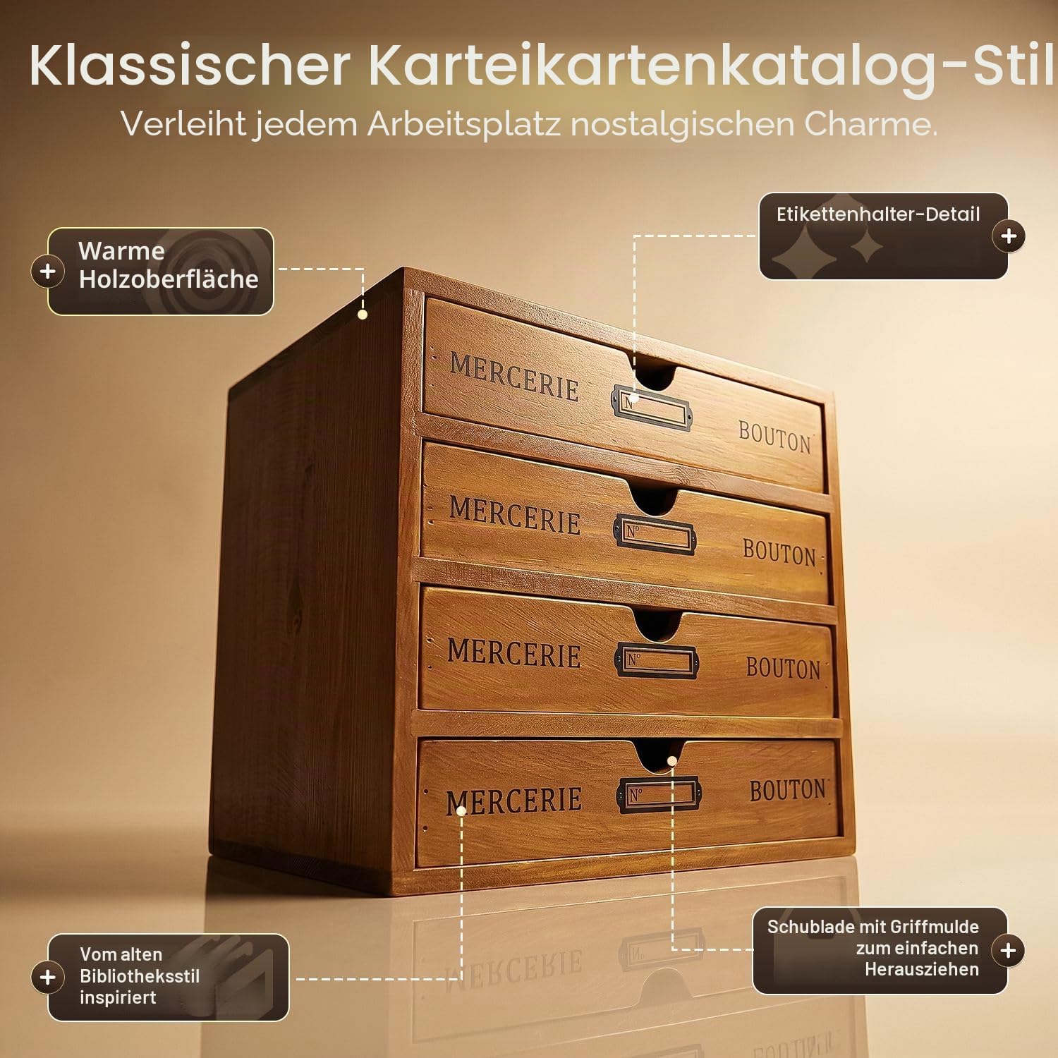 Flexzion Holz-Schreibtisch-Organizer mit 4 Schubladen, 4-stöckiger Holz-Tischschrank, Arbeitsplatte, Schreibtisch-Zubehörbox, für Zuhause, Arbeitsplatz, Theke, Kunsthandwerk, Werkzeugpost