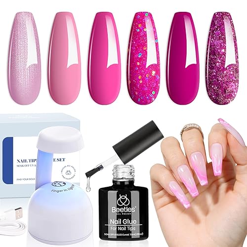 Miniatura 1 de beetles Gel Polish Juego de 6 colores rosa, rosa y rojo con purpurina, kit de uñas de gel semipermanente con kit de uñas de gel Beetles, juego de