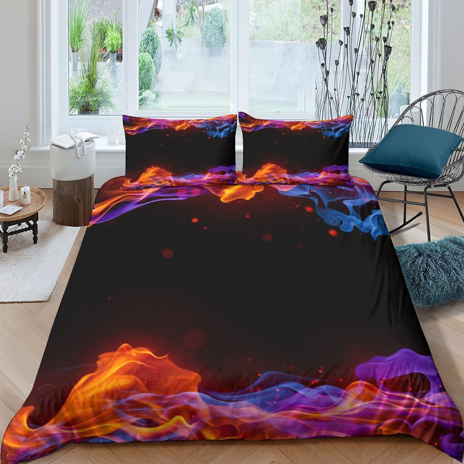 Ctjqhvkz Style-5 3D Printed Fire Smoke Fitted Sheet Microfiber Soft Colorful Flame Mattress Cover For Bedroom Dorm Decor Single（135X200cm）