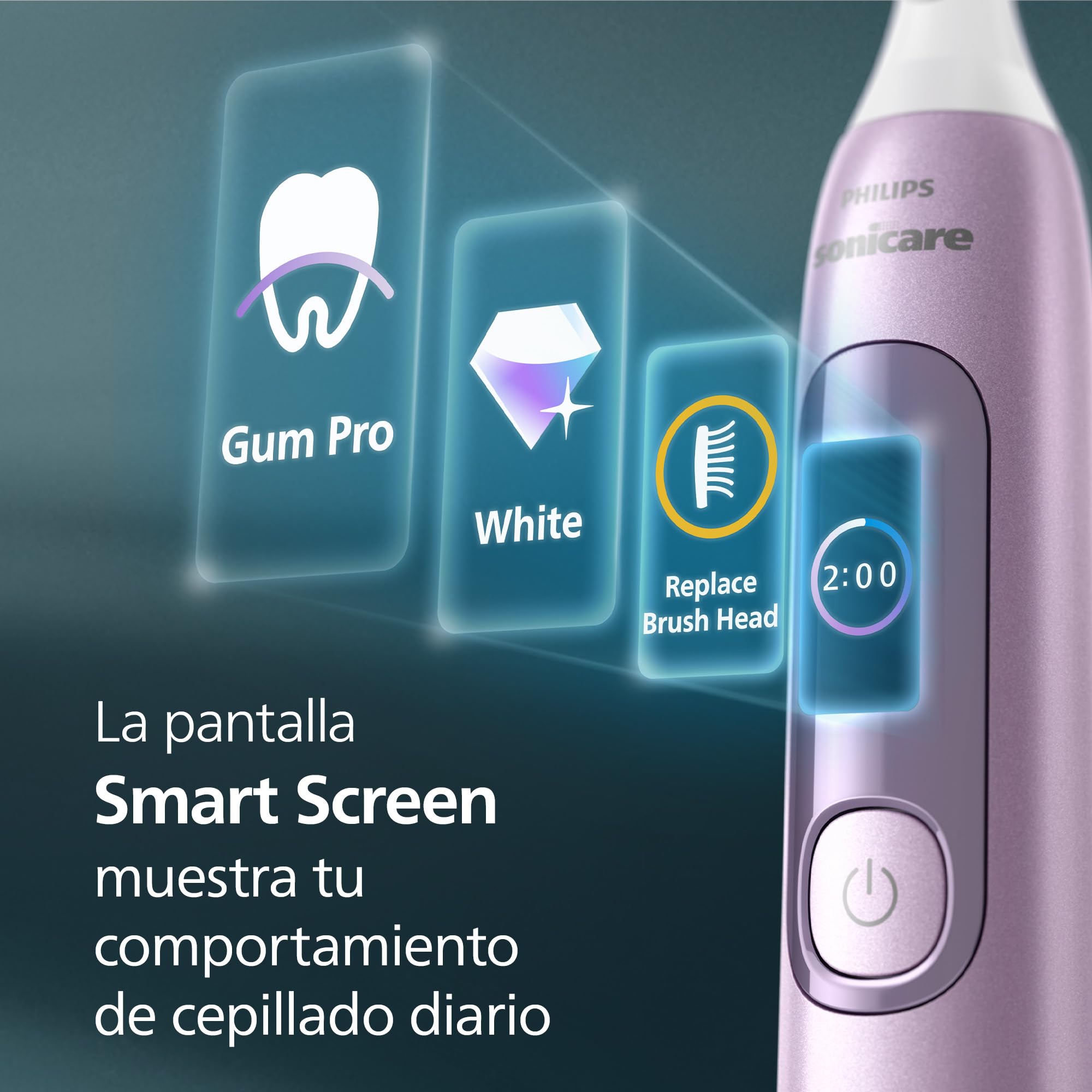 Philips Sonicare AdvancedClean Limited Edition, Cepillo de dientes eléctrico - Smart Screen, sensor de presión, recambio del cabezal de cepillado, 5 modos de cepillado y SmarTimer, rosa, HX3792/12