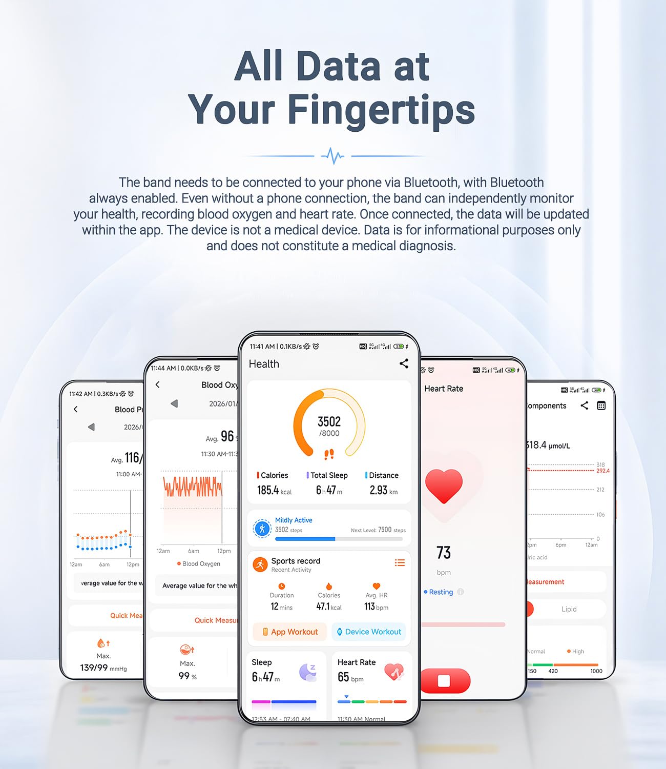 Smart Band, Fitness-Tracker mit EKG, HRV, SpO2, Schlafüberwachung, Pulsmessung, Schrittzähler Armband mit Temperaturmessung, 100+ Sportmodi, 3ATM wasserdicht, Fitness Armband kompatibel Android iOS