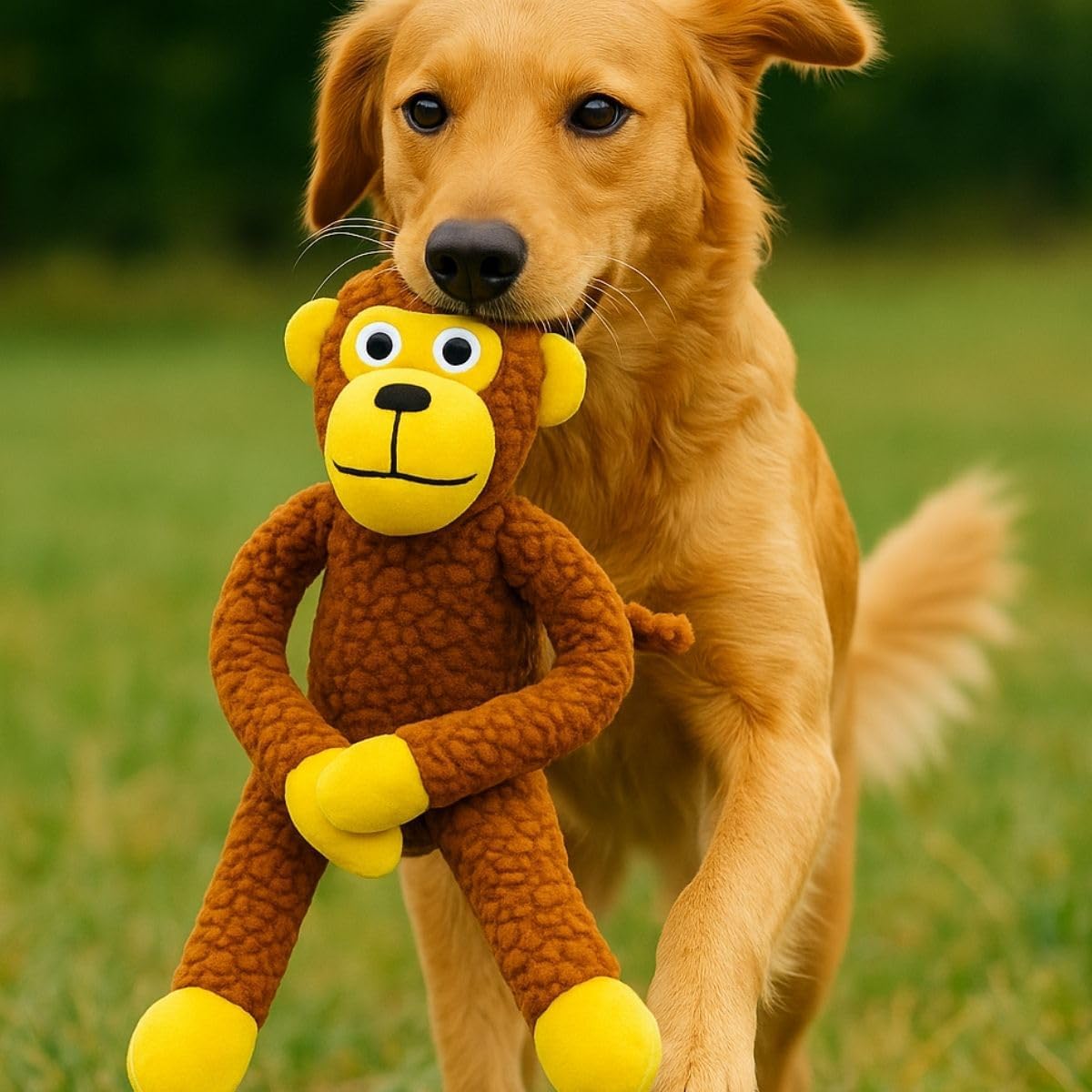 Macaco de Pelúcia Grande com Apito Brinquedo Mordedor para Cachorro