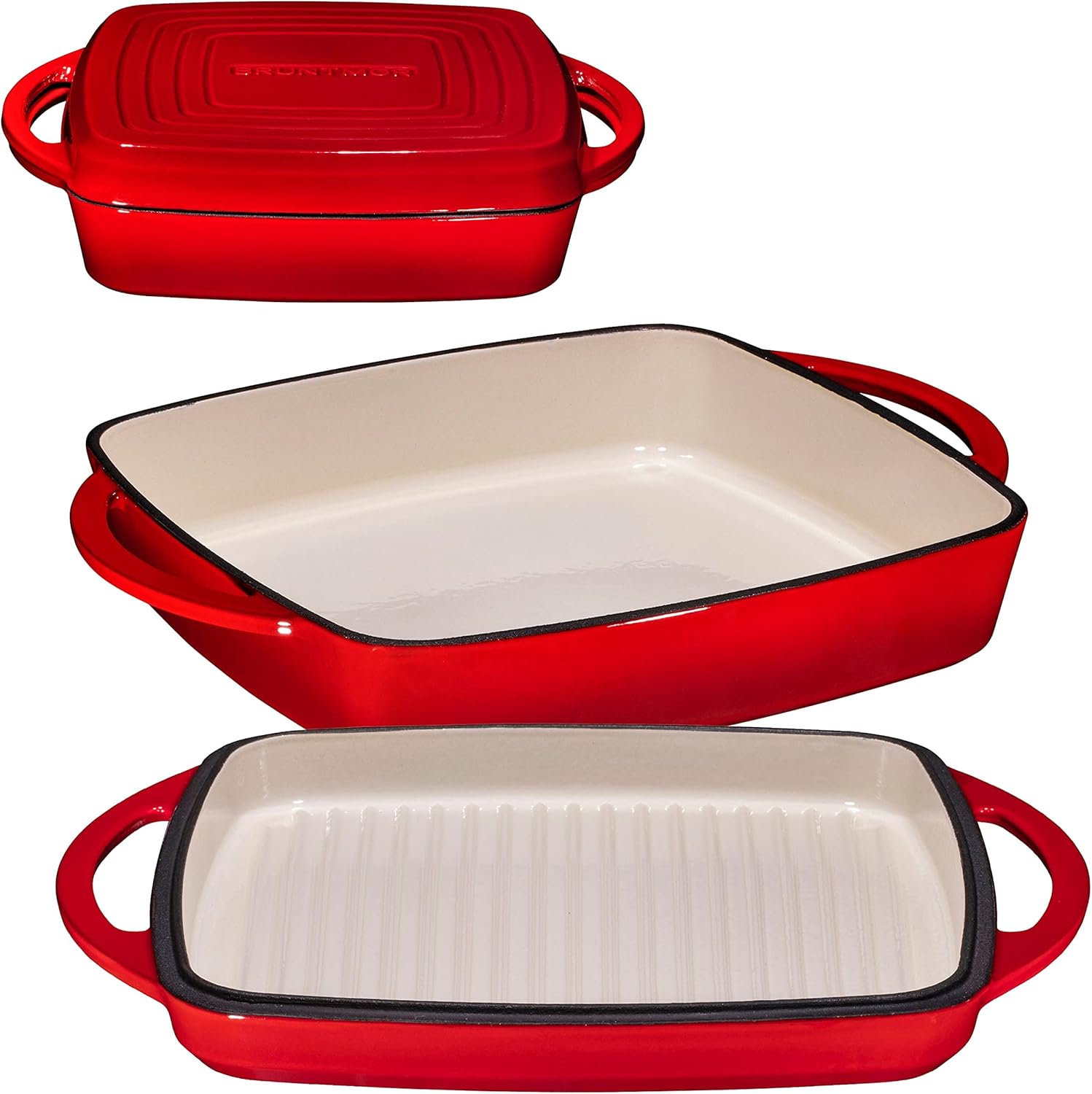 Bruntmor 2in1 Square Enameled Cast Iron Dutch Oven Baking Pan and